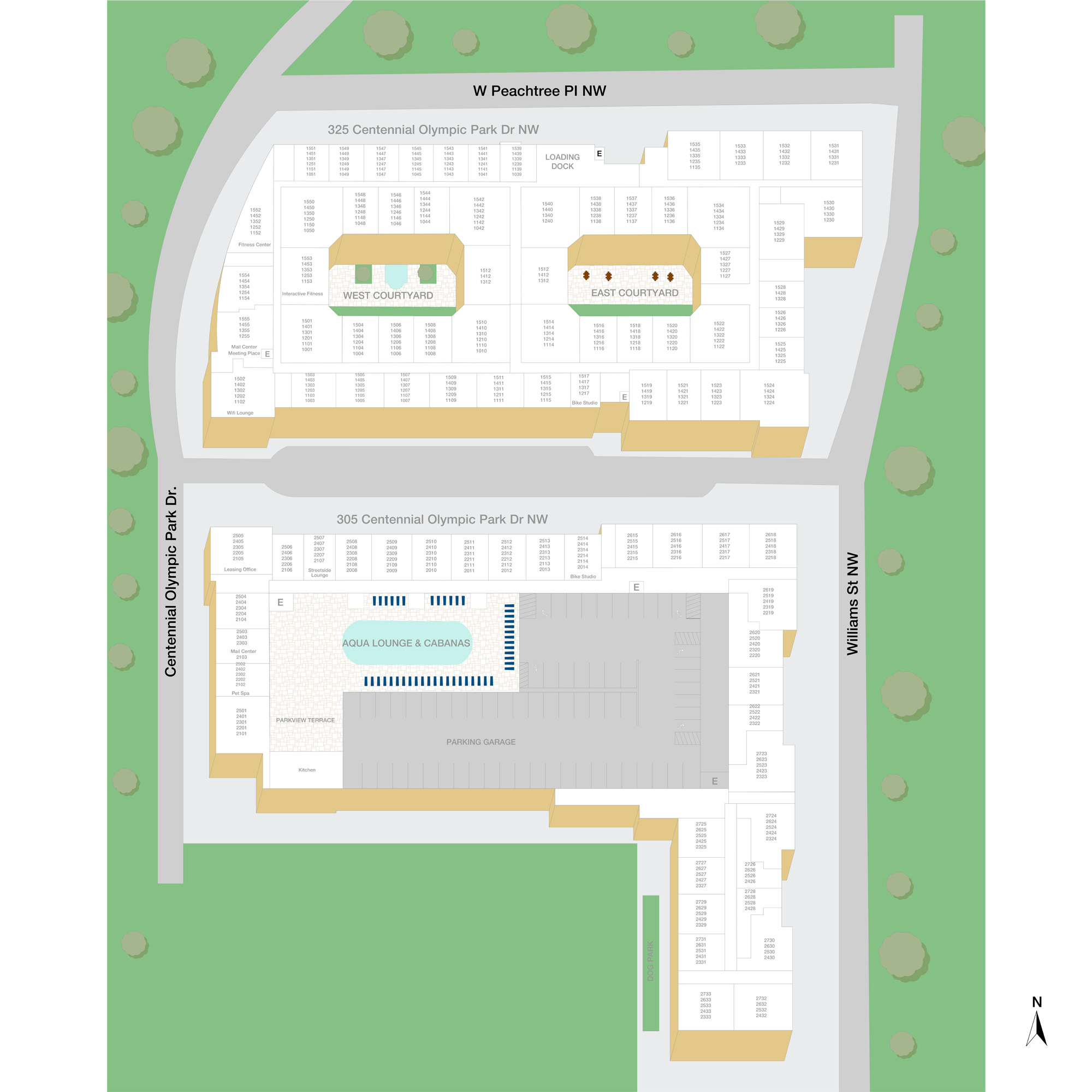 Property map of MAA Centennial Park luxury apartments in Atlanta, GA