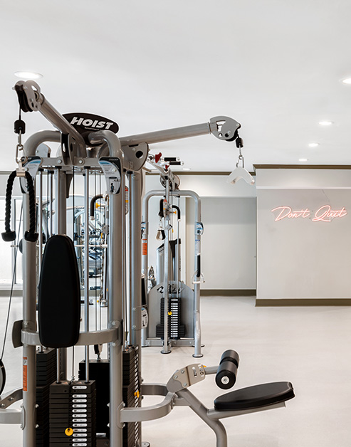 Fitness center with close-up of weight machines at MAA Gardens luxury apartments in Atlanta, GA