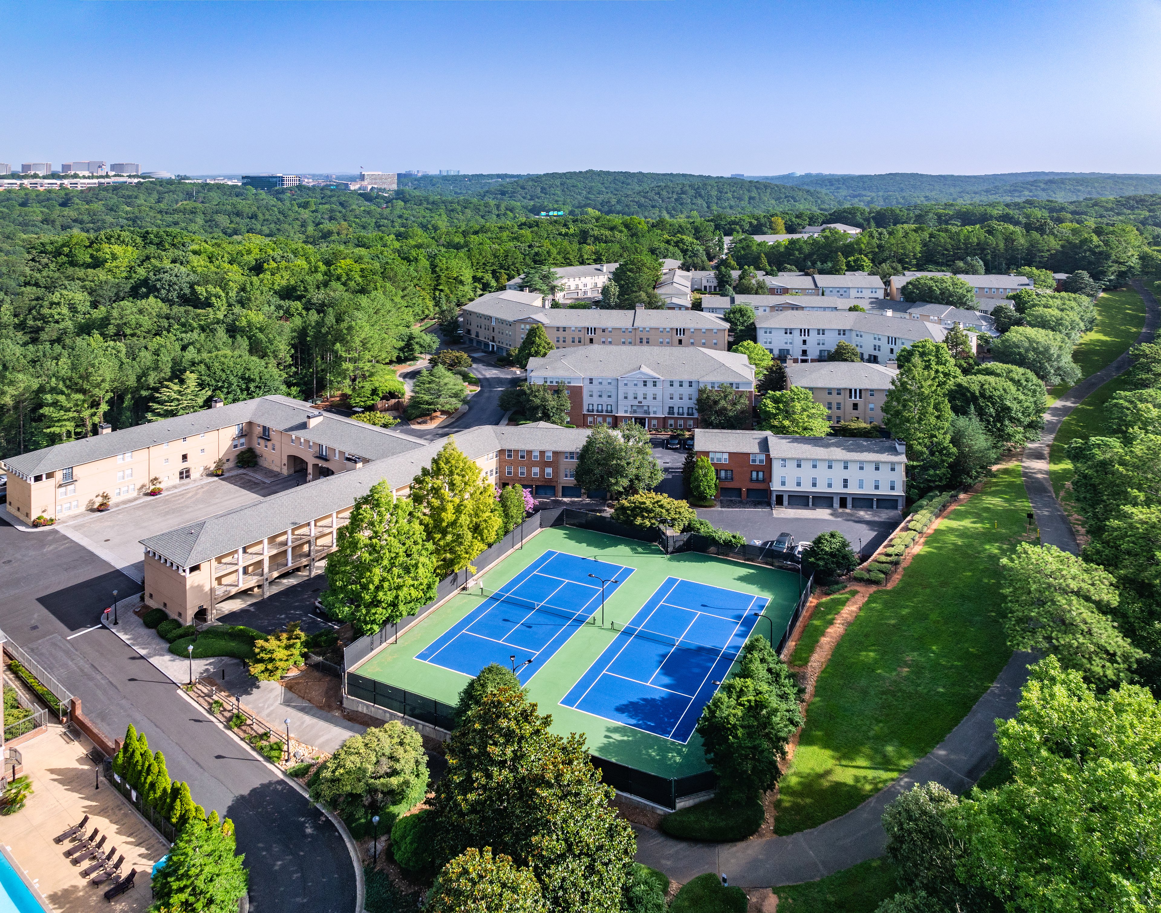Tennis aerial at MAA Riverside luxury apartment homes in Atlanta, GA