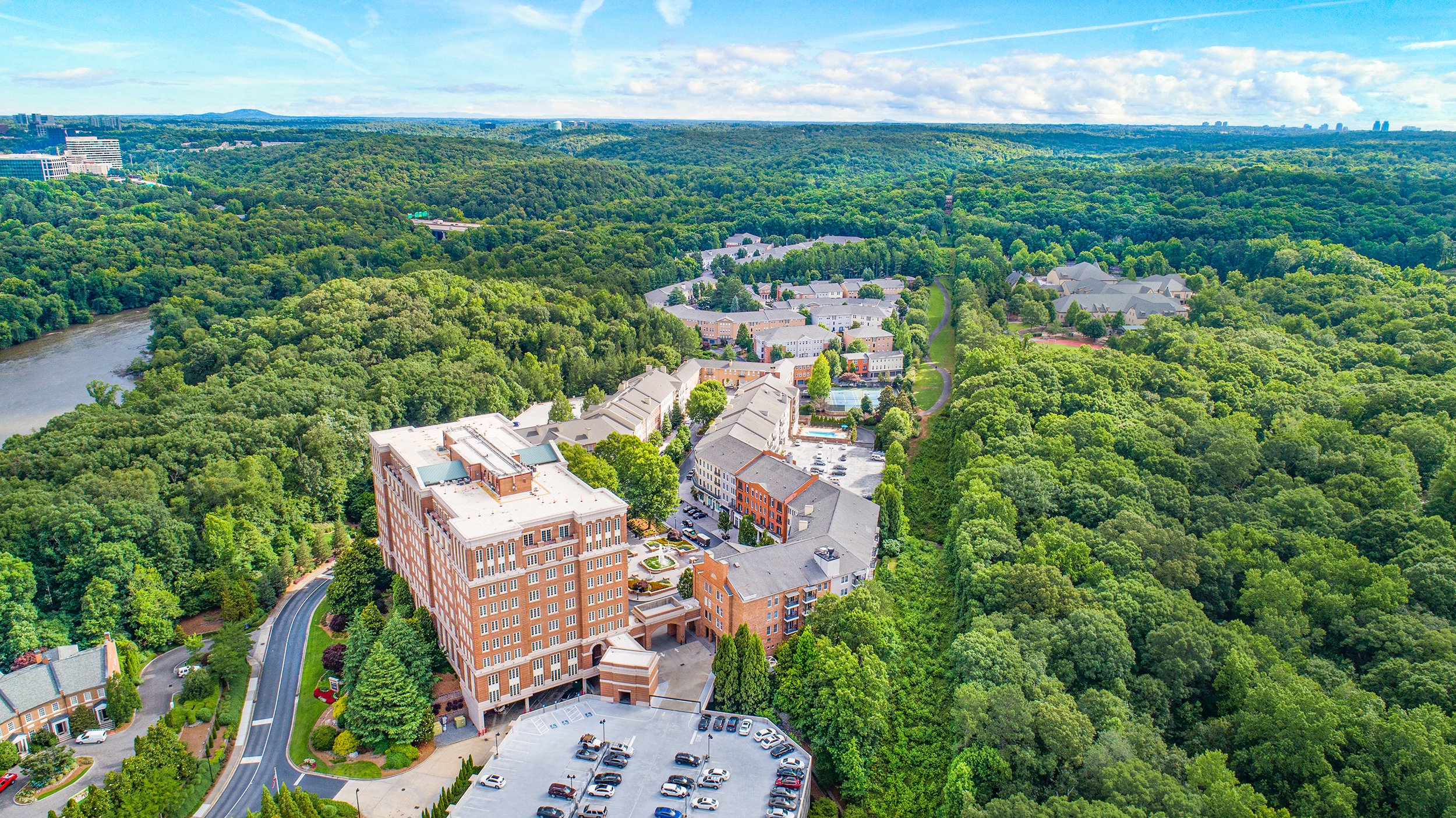 Aerial view of properties at MAA Riverside luxury apartments in Atlanta, GA