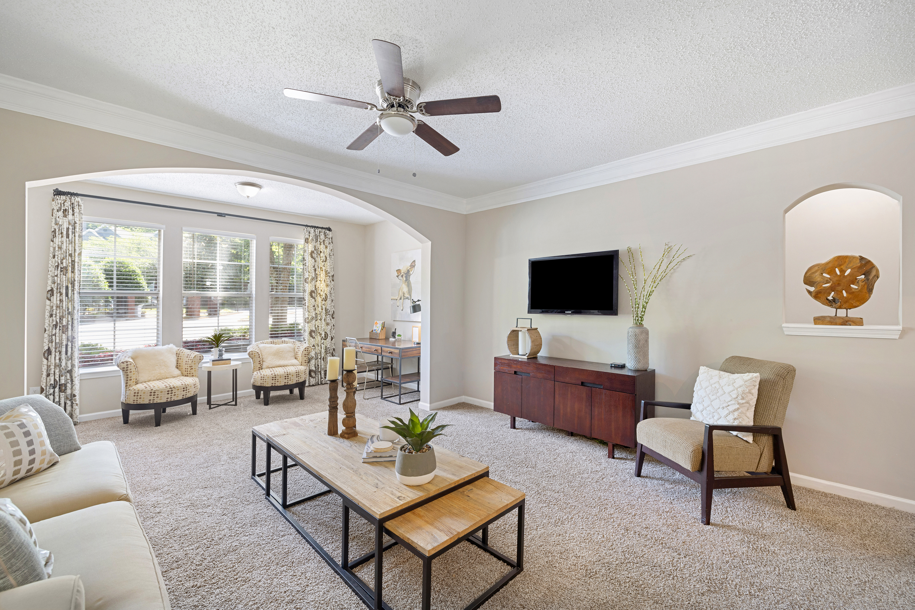 Living room at MAA Shiloh luxury apartment homes in Kennesaw, GA