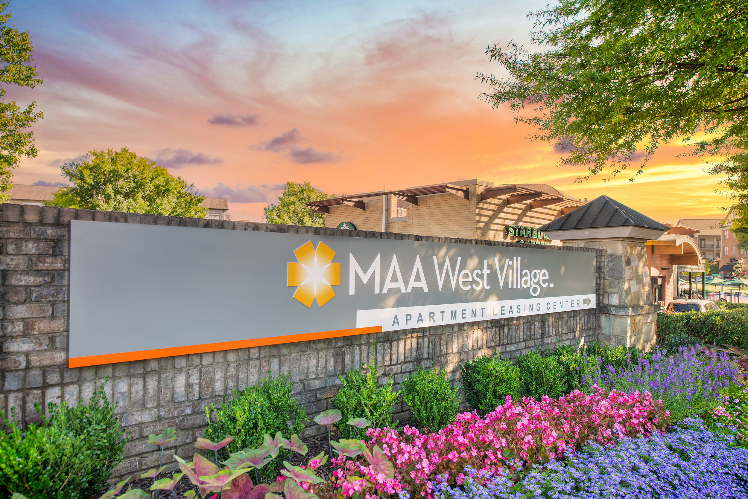 Front signage at MAA West Village luxury apartments in Smyrna, GA