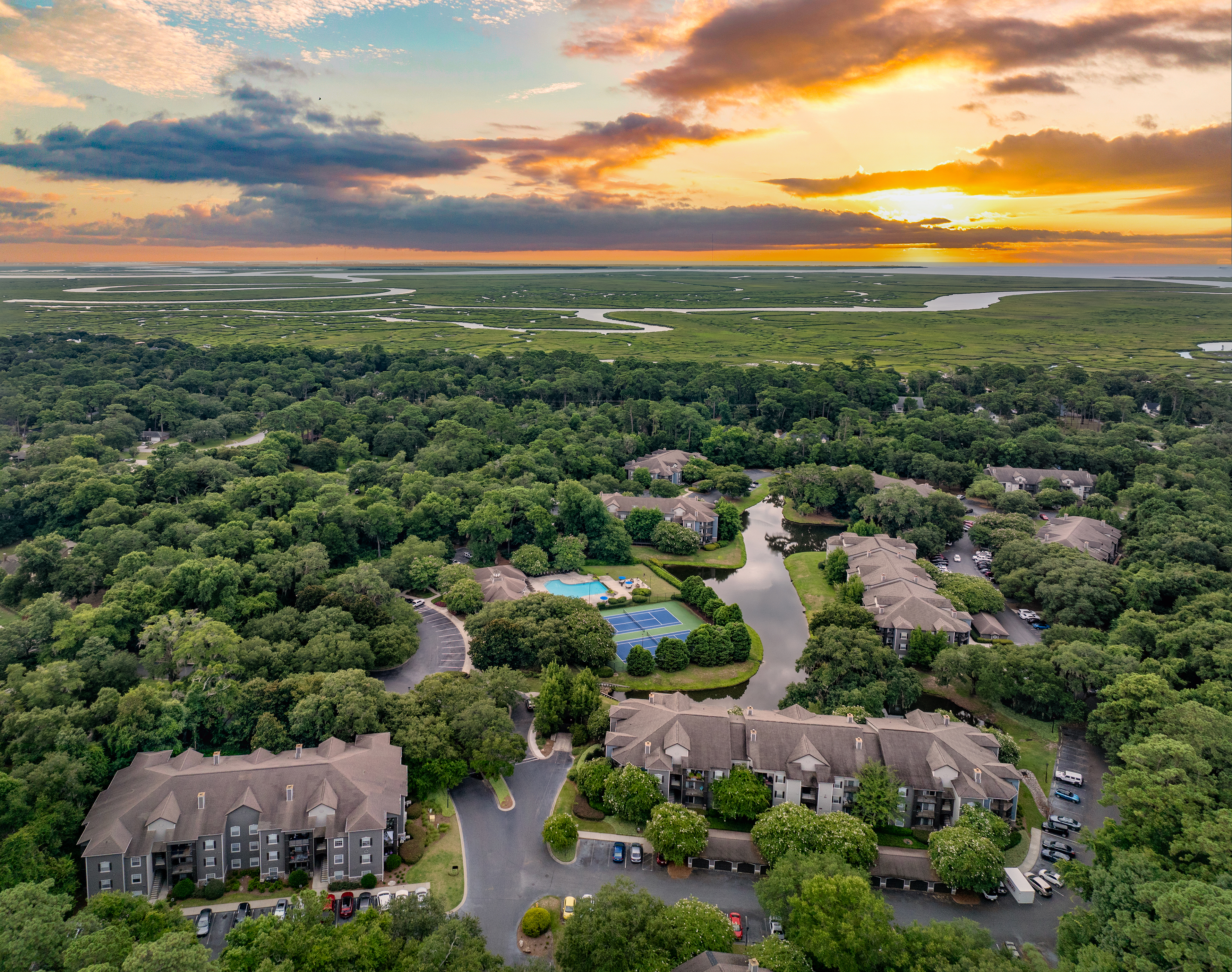 Aerial at MAA Wilmington Island luxury apartment homes in Savannah, GA