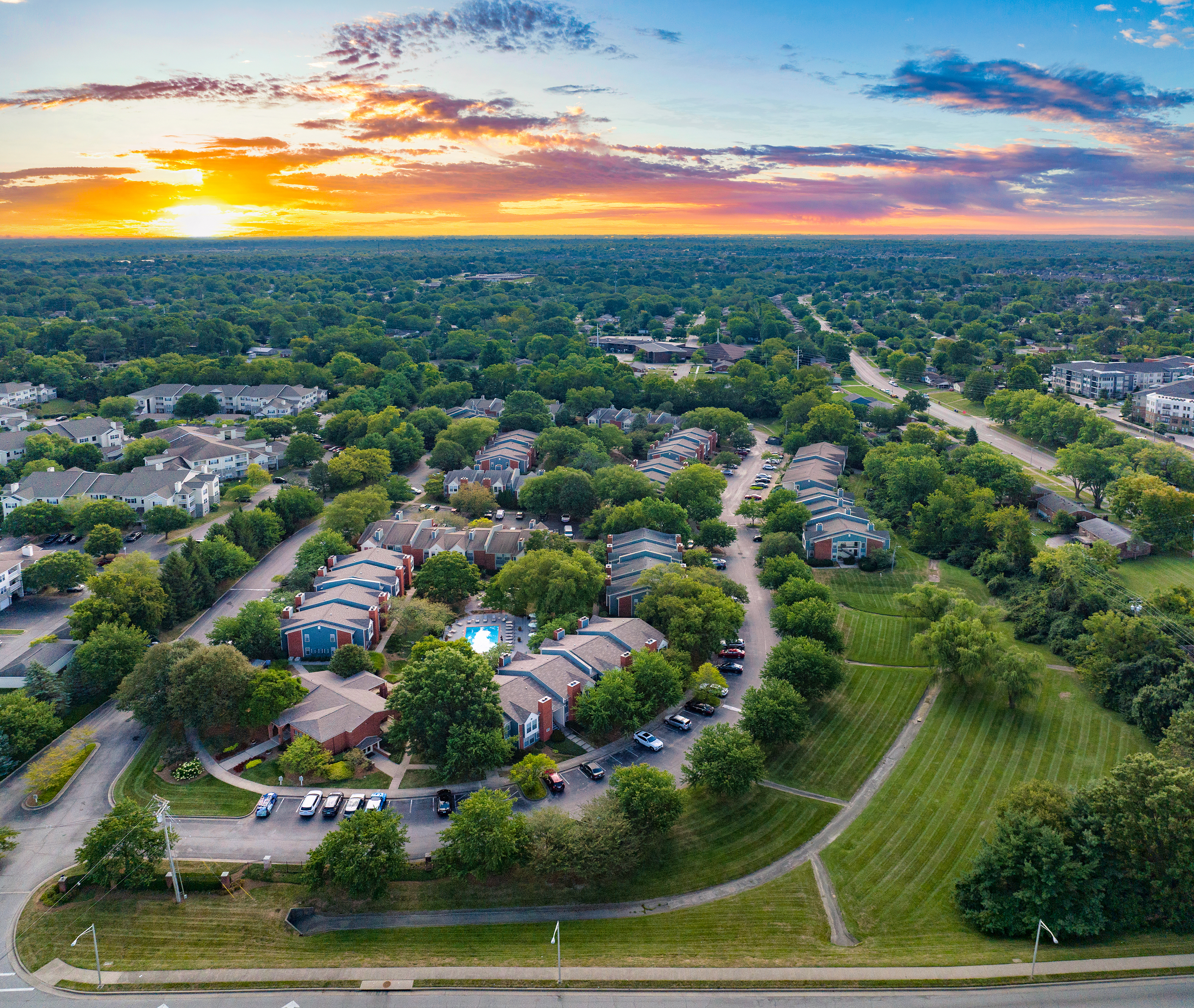 Property aerial at MAA Mansion luxury apartment homes in Raleigh, NC
