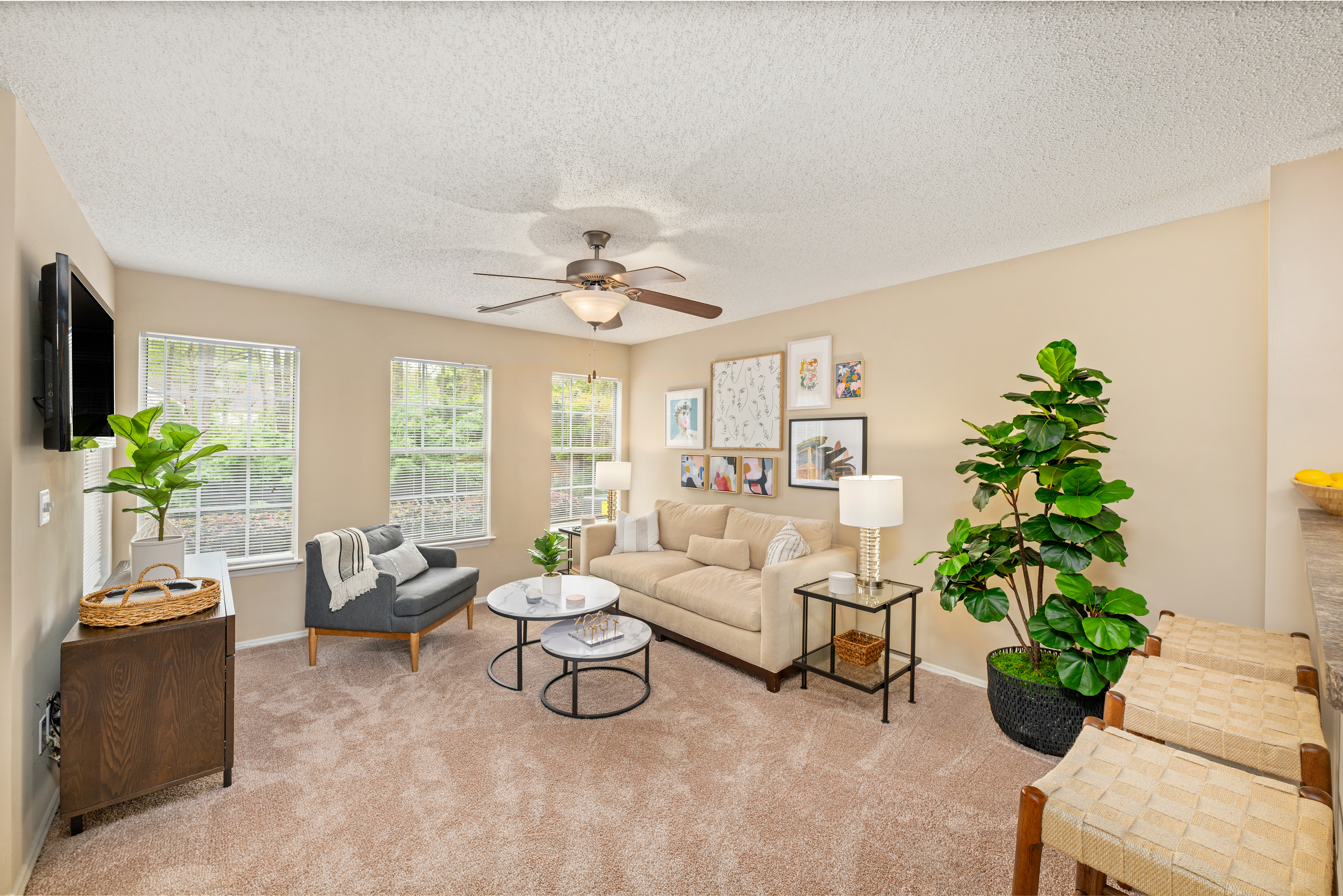 Living room at MAA Fifty-One luxury apartment homes in Charlotte, NC