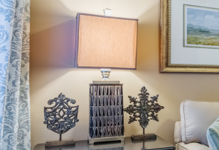 A close up view of a living room table lamp at MAA Huntersville luxury apartments in Huntersville, NC