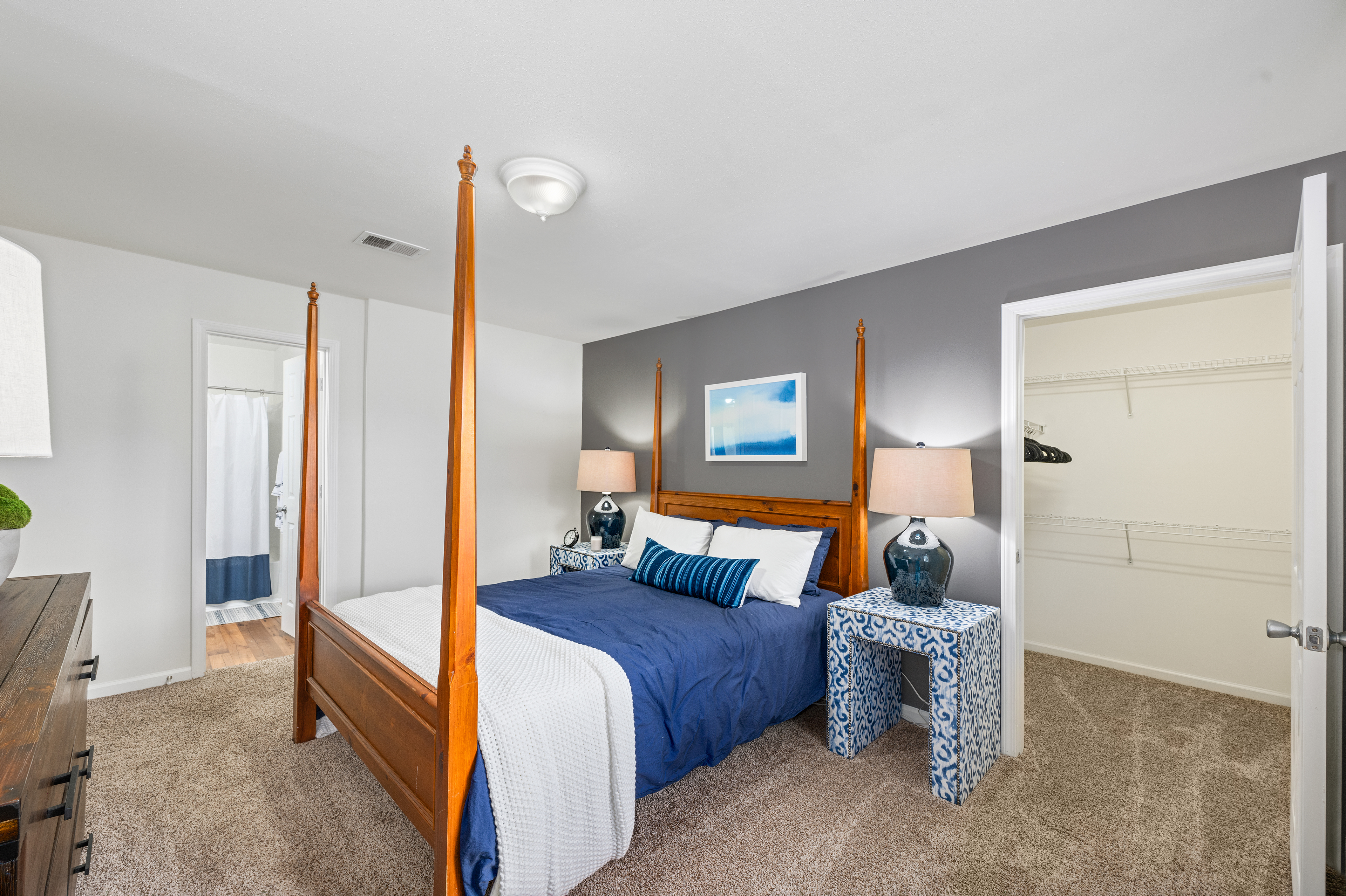 Bedroom at MAA Legacy Park luxury apartment homes in Charlotte, NC