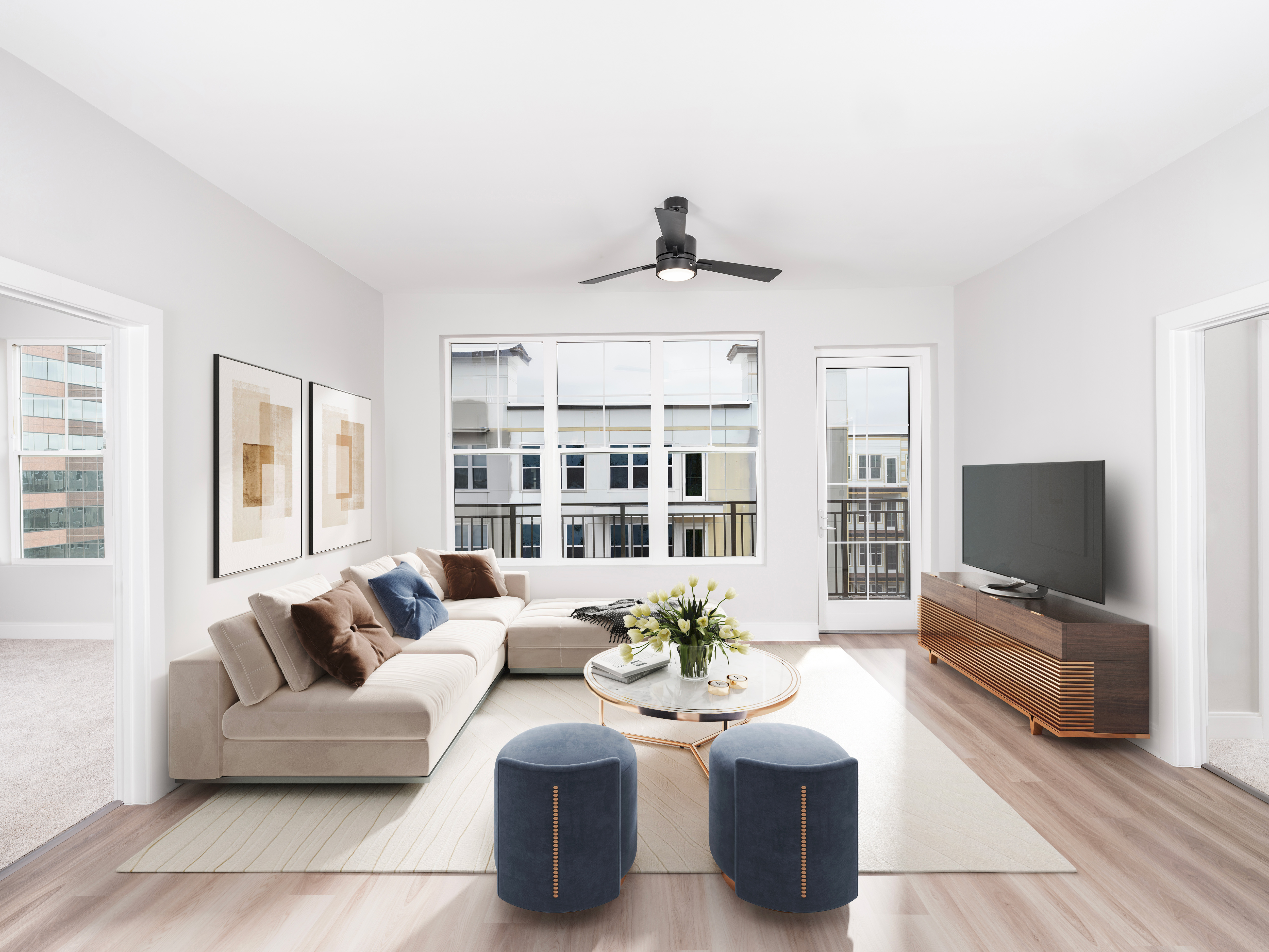Living room at MAA Liberty Row luxury apartment homes in Charlotte, NC