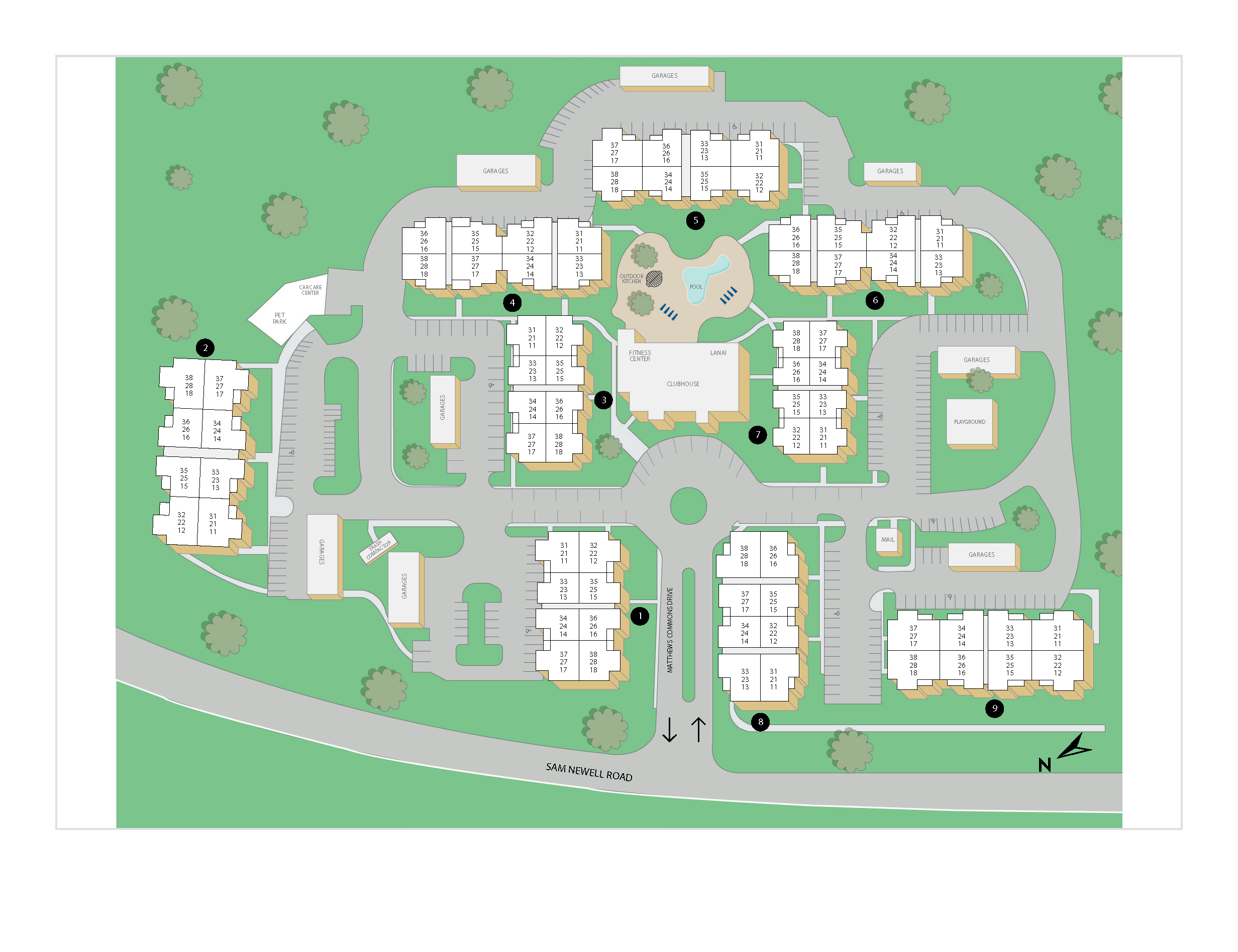 Property map of MAA Matthews Commons luxury apartments in Matthews, NC