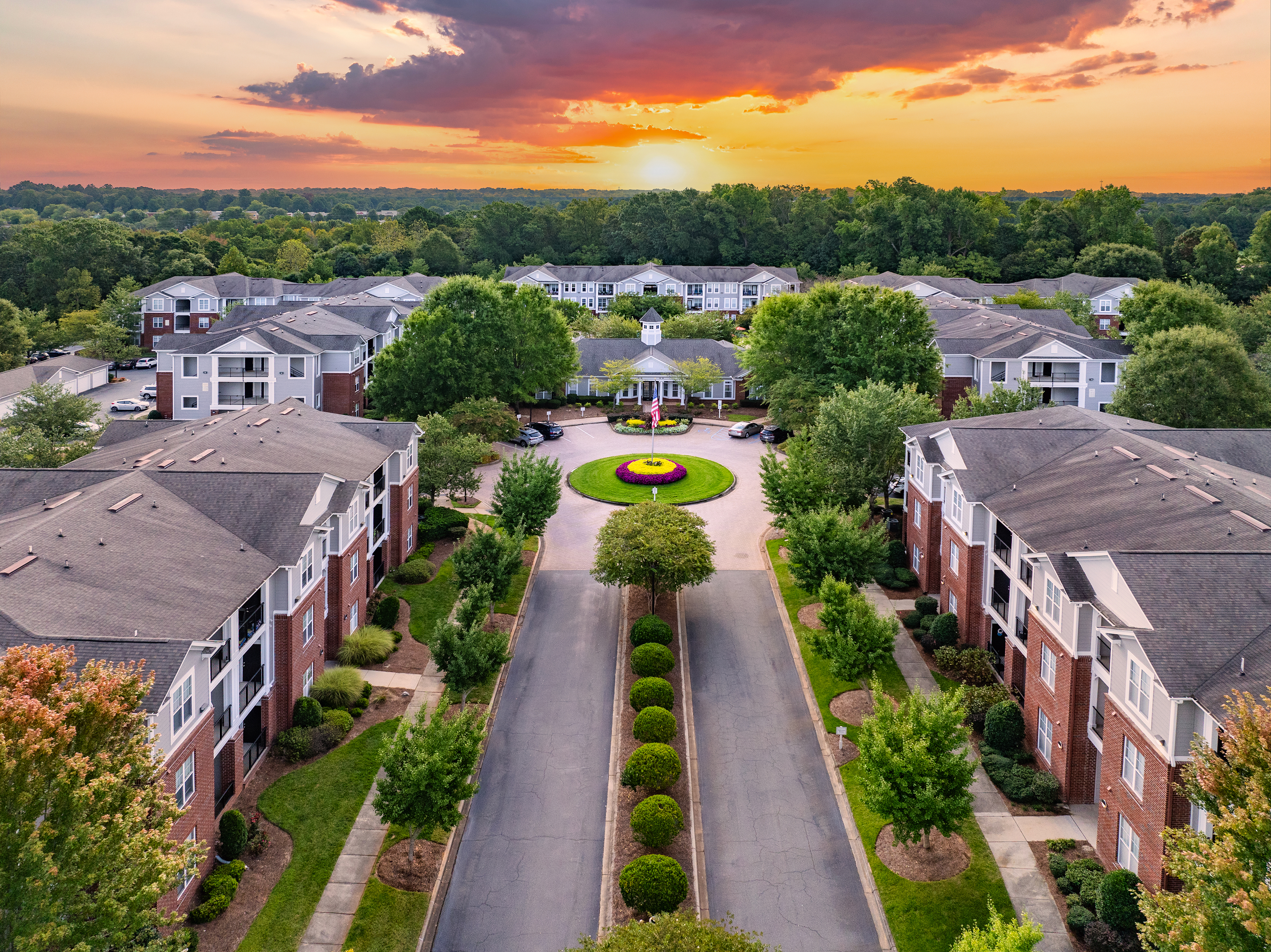 Property aerial at MAA Matthews Commons luxury apartment homes in Matthews, NC