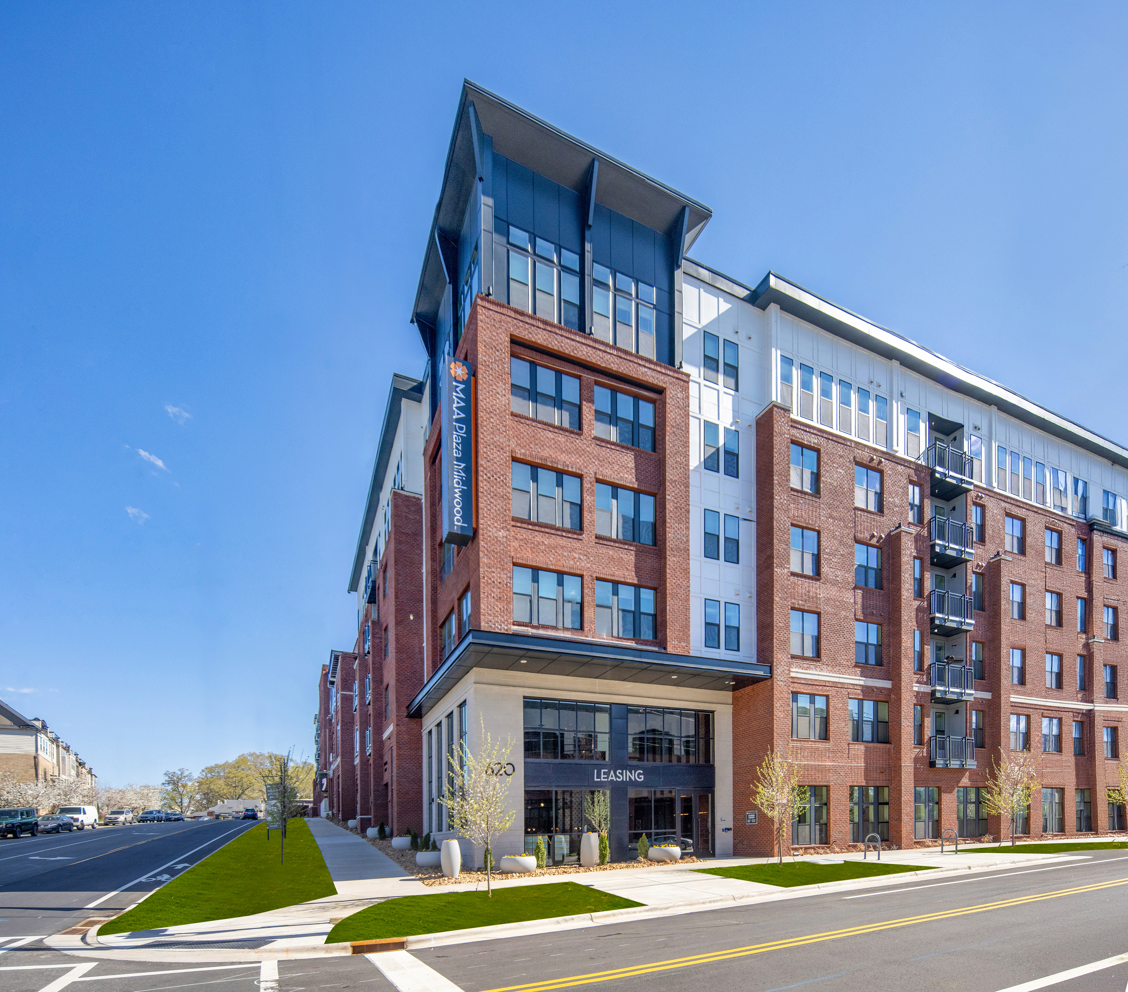 Leasing exterior at MAA Plaza Midwood luxury apartment homes in Charlotte, NC