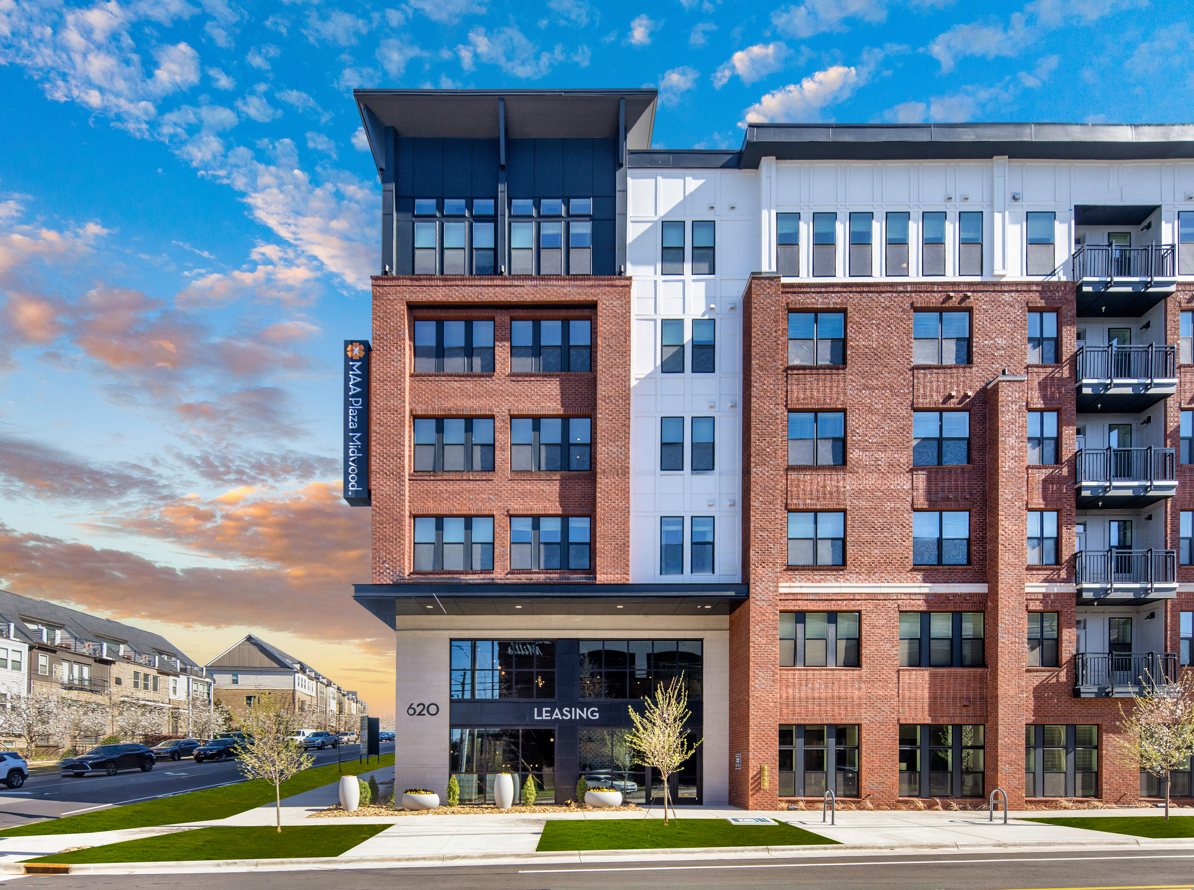 Leasing exterior at MAA Plaza Midwood luxury apartment homes in Charlotte, NC