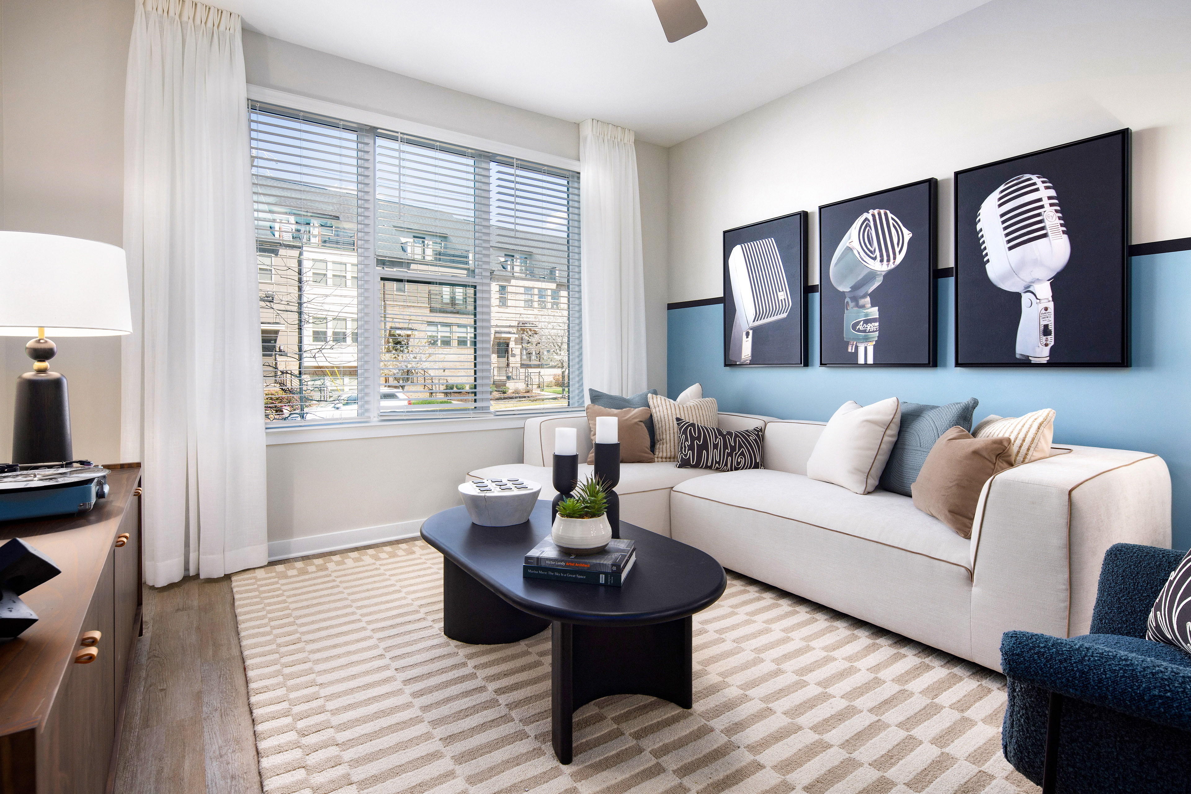 Living room at MAA Plaza Midwood luxury apartment homes in Charlotte, NC