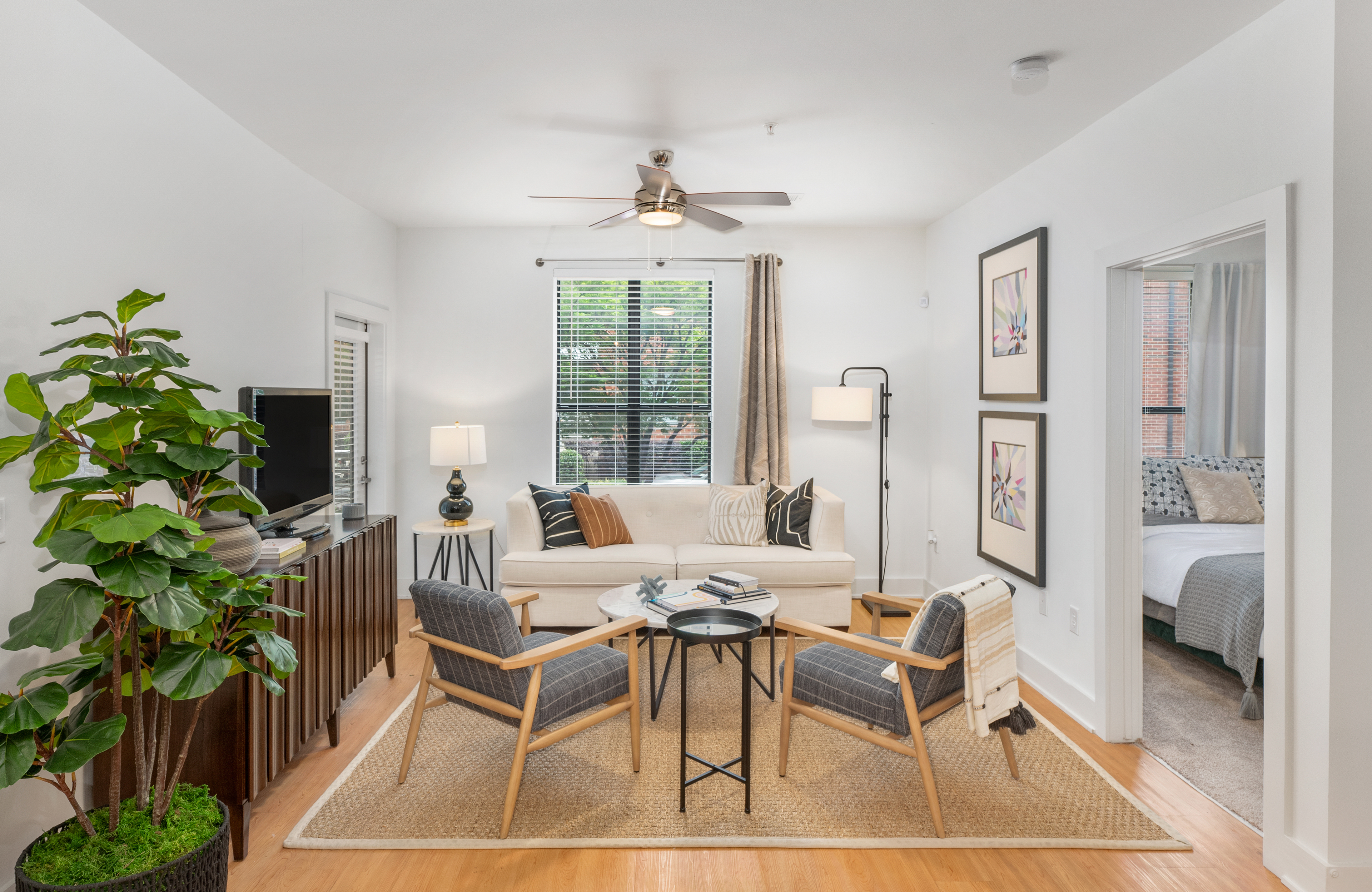 Living room at MAA South Line luxury apartment homes in Charlotte, NC
