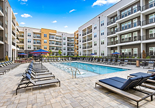 Side view of the resort style pool at MAA Nixie in Durham, NC