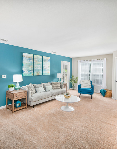 Living room at MAA Trinity luxury apartment homes in Raleigh, NC