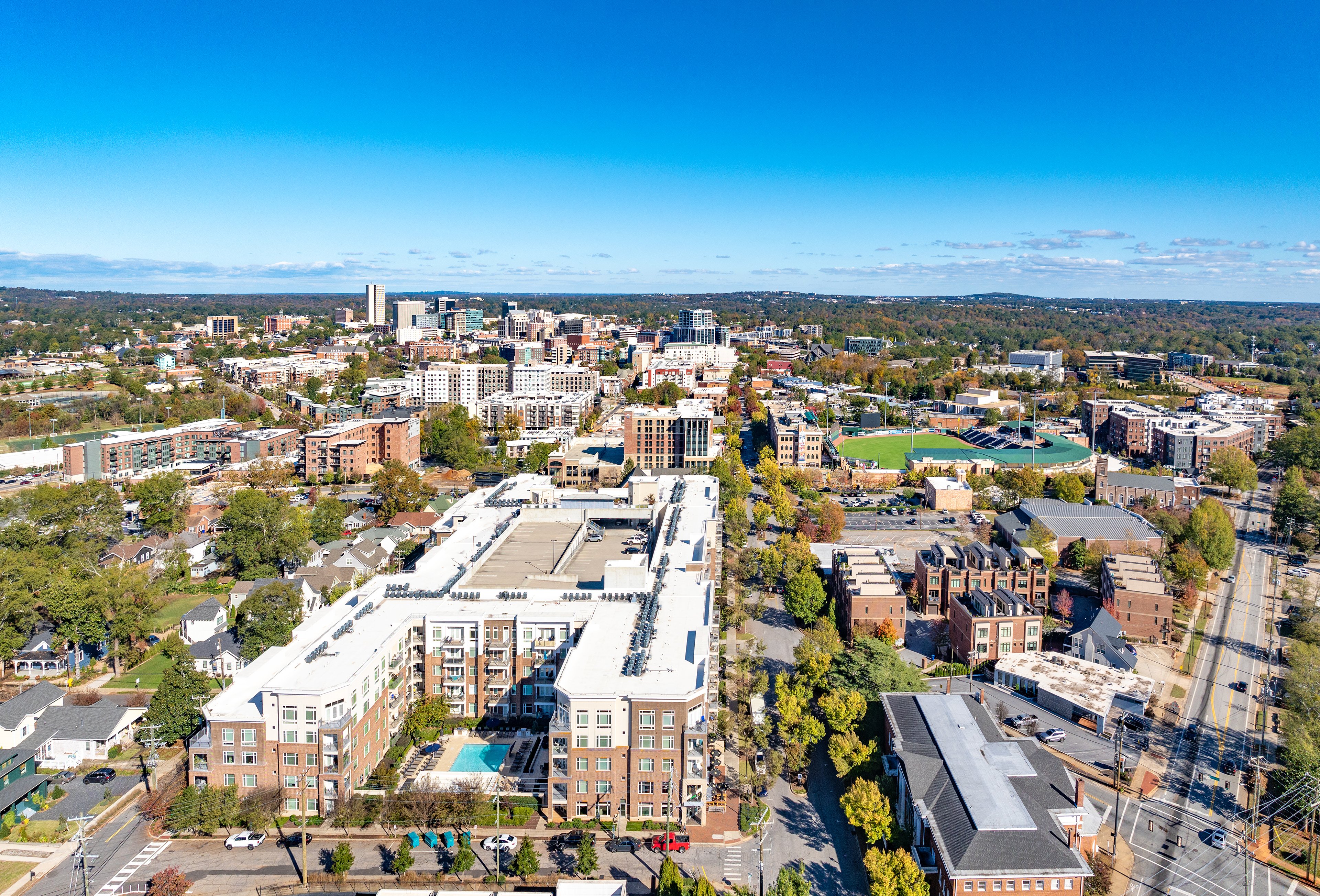 Property aerial at MAA Greene luxury apartment homes in Greenville, SC