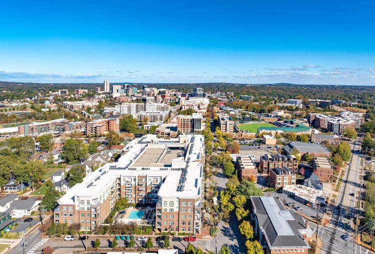 Property aerial at MAA Greene luxury apartment homes in Greenville, SC
