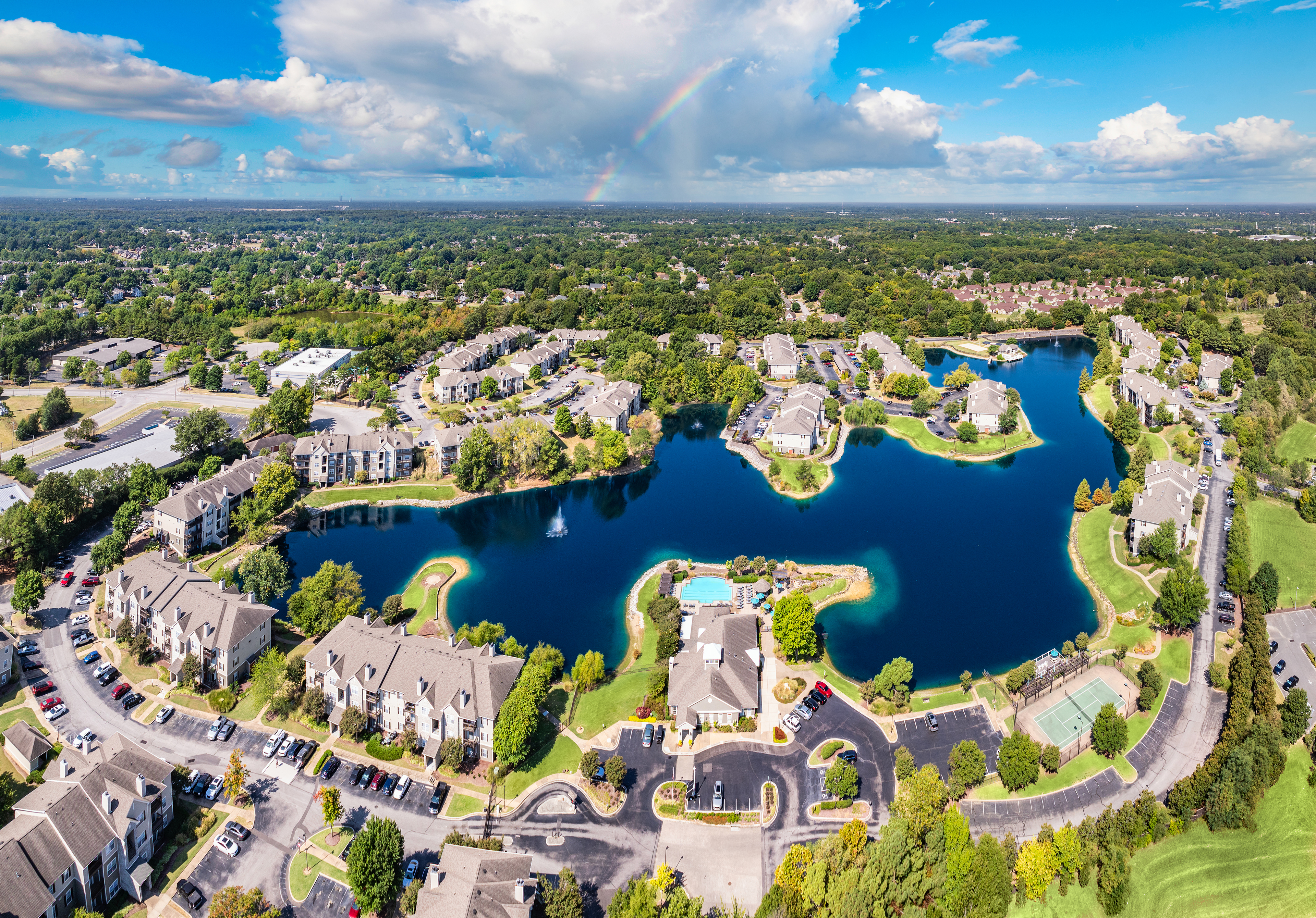 Property aerial at MAA Dexter Lake luxury apartment homes in Cordova, TN