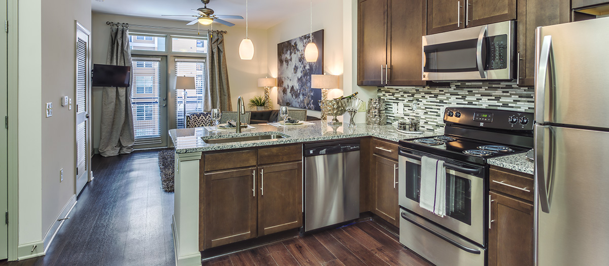 Model Kitchen at MAA Charlotte Ave luxury apartment homes in Nashville, TN