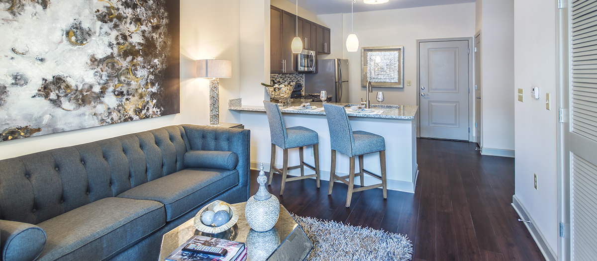 Model Living Room at MAA Charlotte Ave luxury apartment homes in Nashville, TN