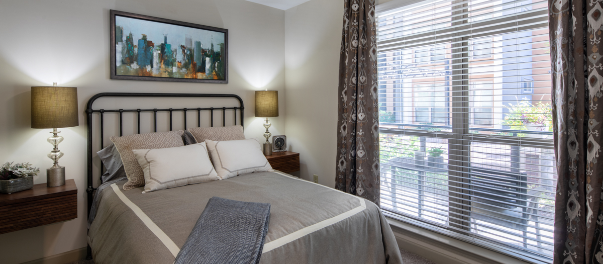 Model Bedroom at MAA Charlotte Ave luxury apartment homes in Nashville, TN