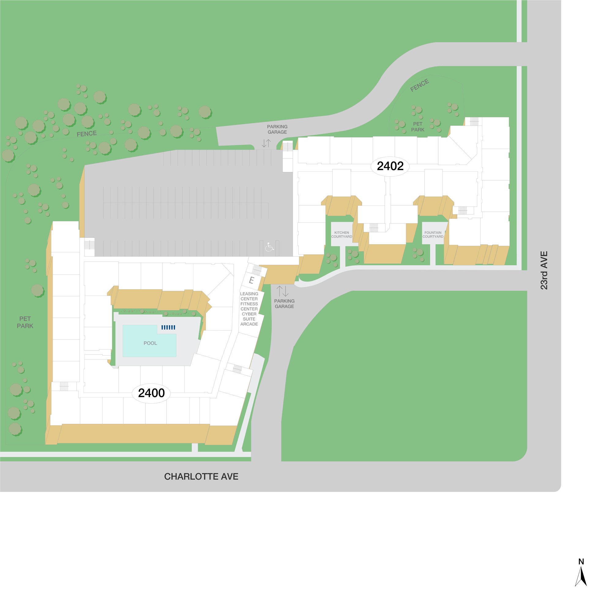 Property map of MAA Charlotte Ave luxury apartments in Nashville, TN