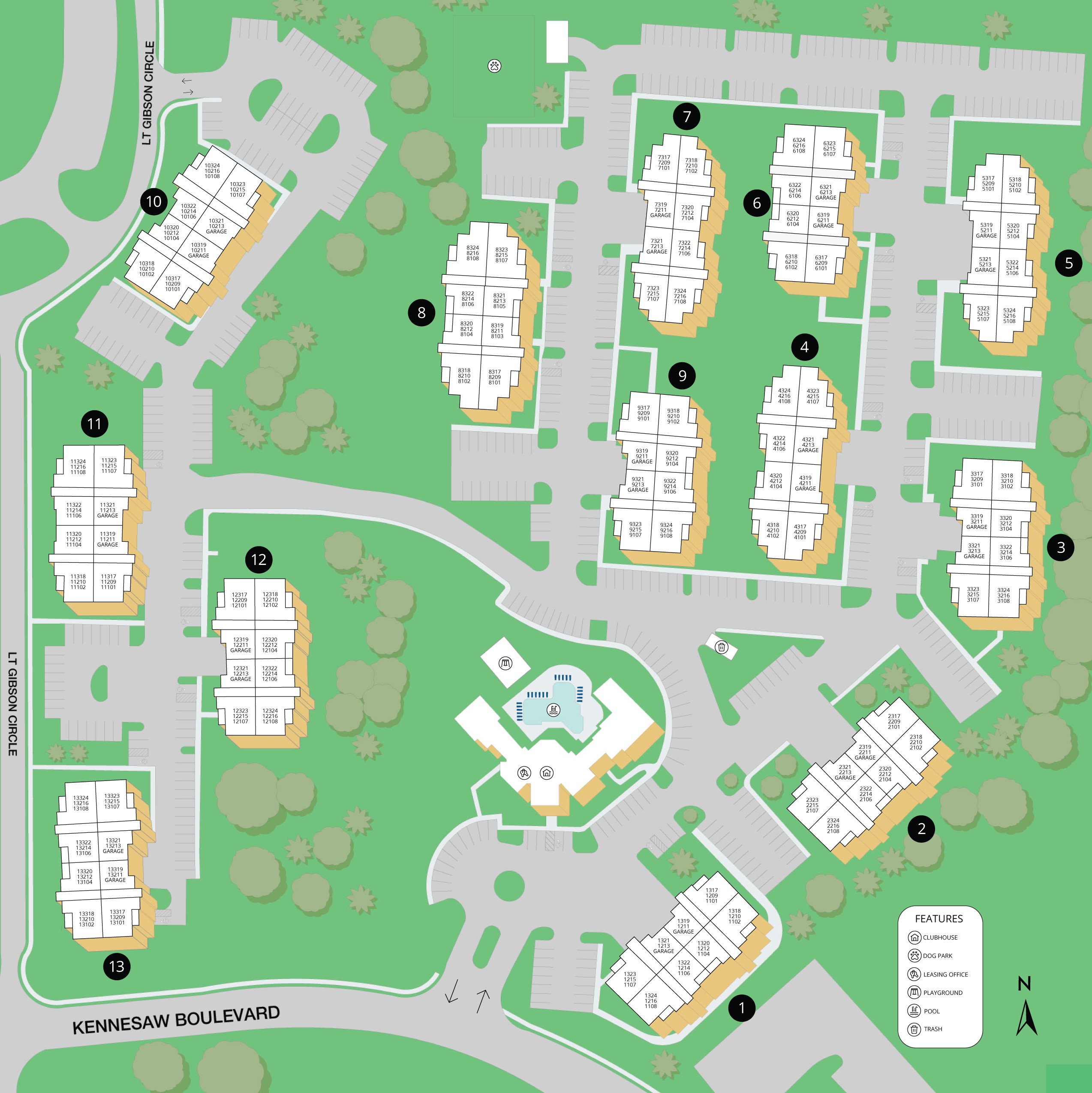 Property map of MAA Kennesaw Farms luxury apartments in Gallatin, TN