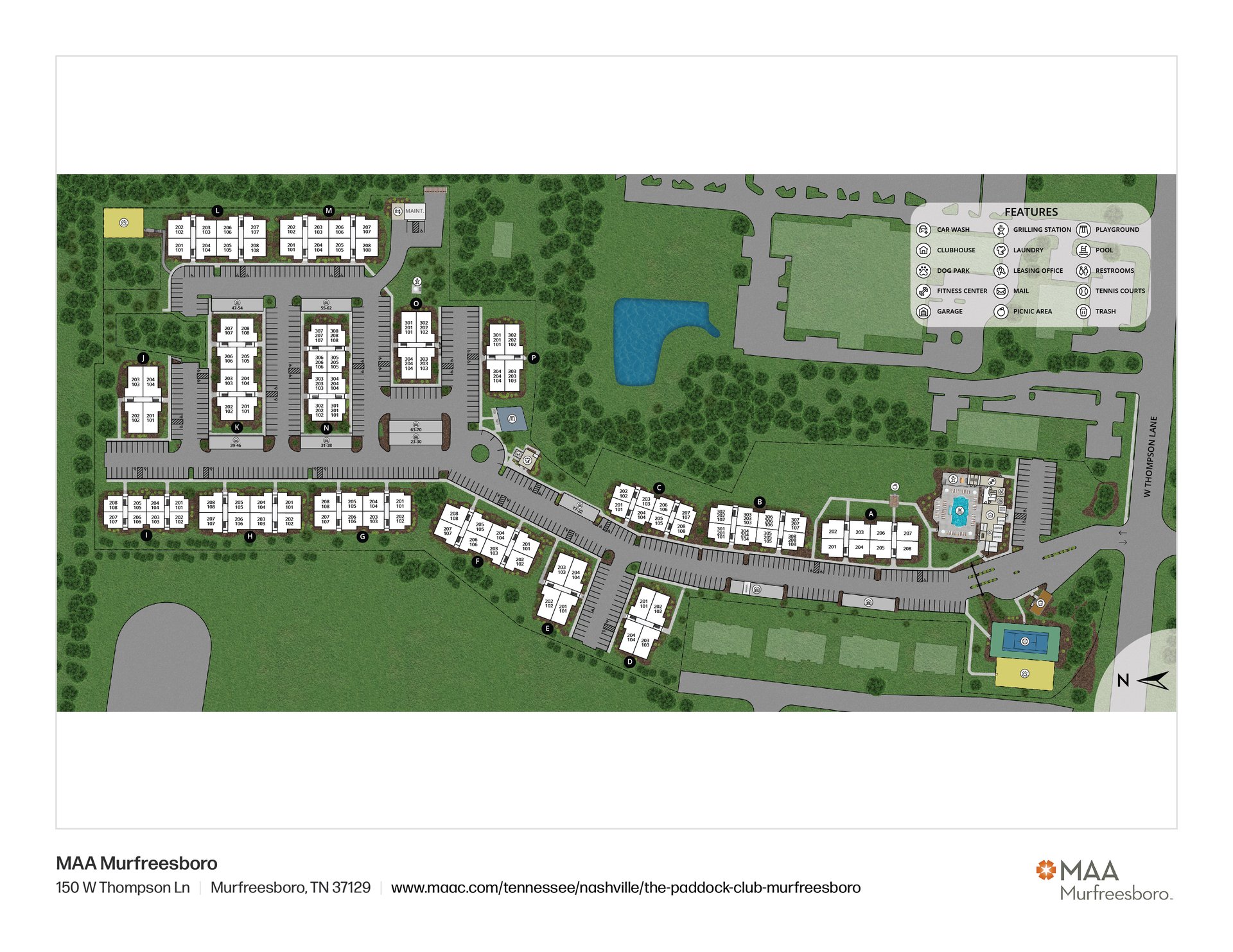 Property map of MAA Murfreesboro luxury apartments in Murfreesboro, TN