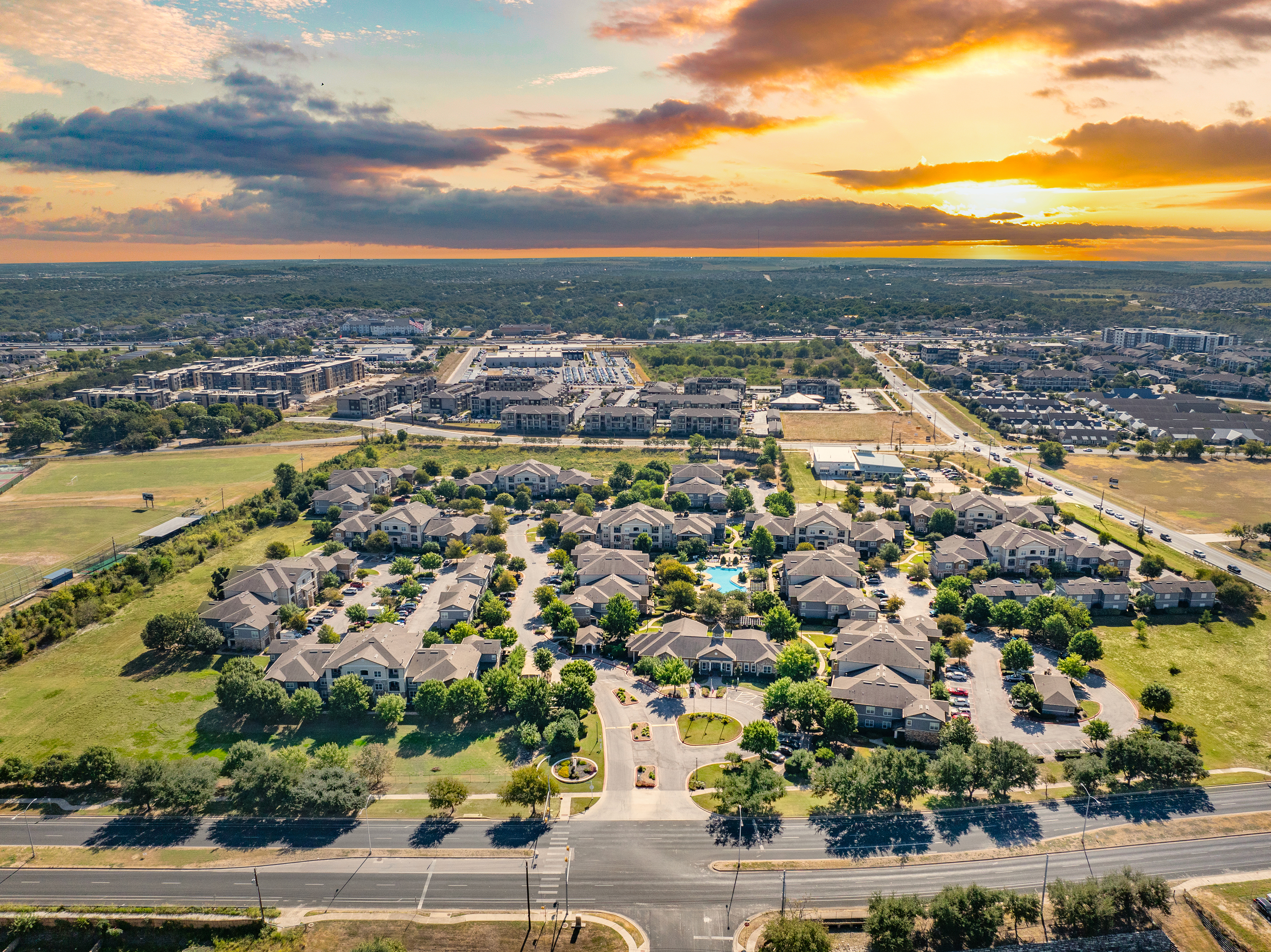 Aerial at MAA Double Creek luxury apartment homes in Austin, TX