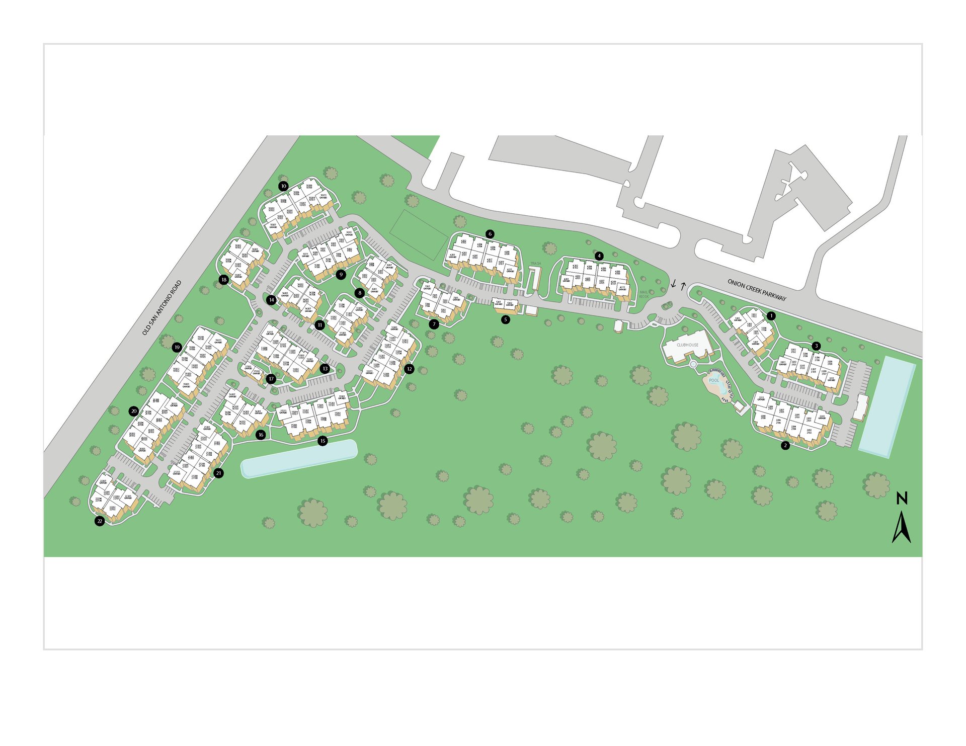 Property map of MAA Onion Creek luxury apartments in Austin, TX