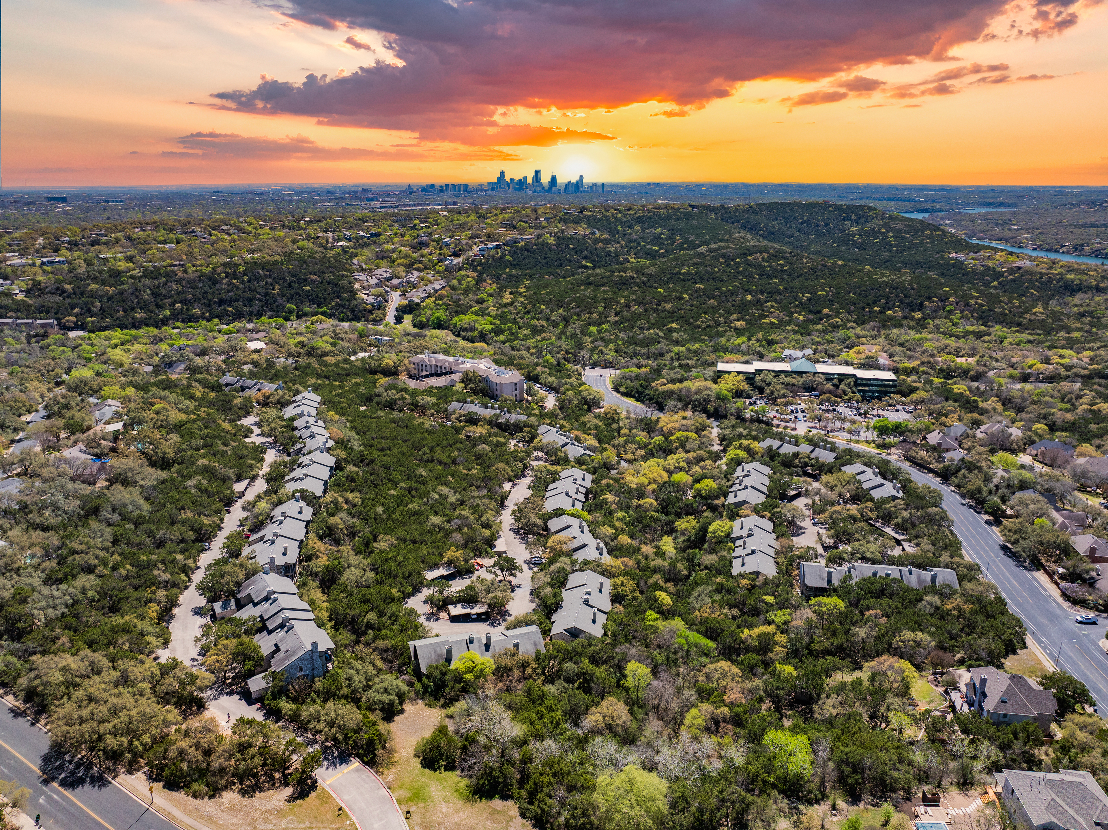 Property aerial at MAA Park Mesa luxury apartment homes in Austin, TX