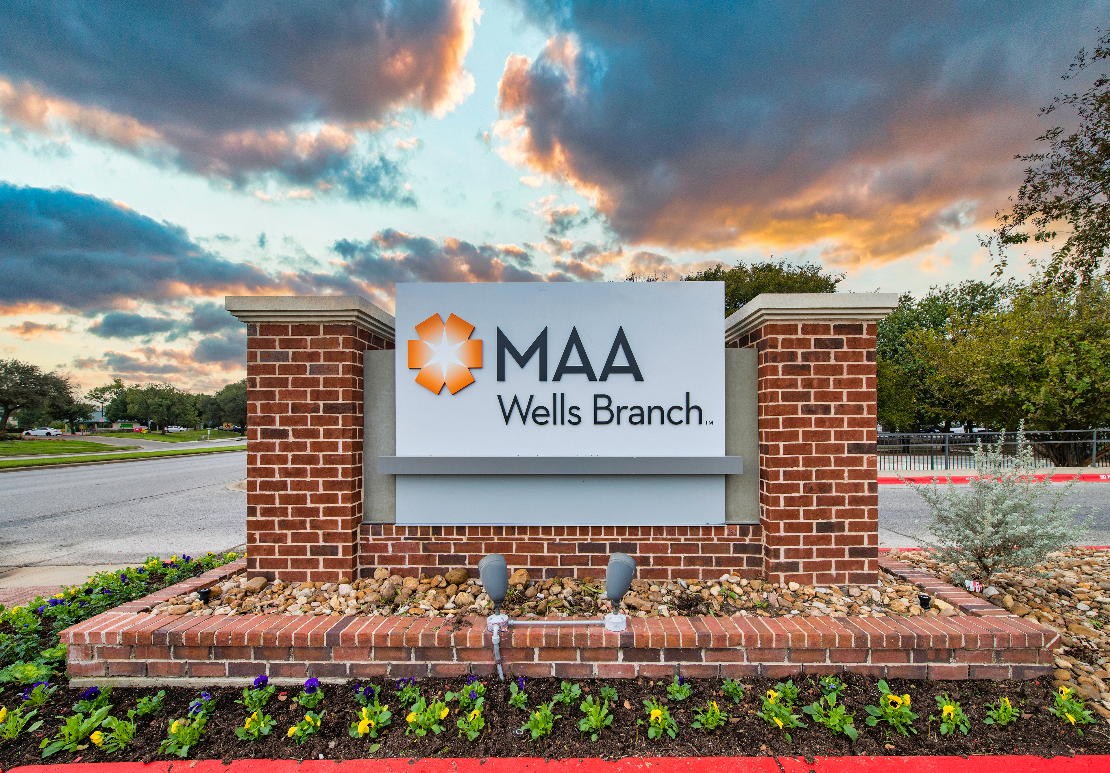 Signage at MAA Wells Branch luxury apartment homes in Austin, TX