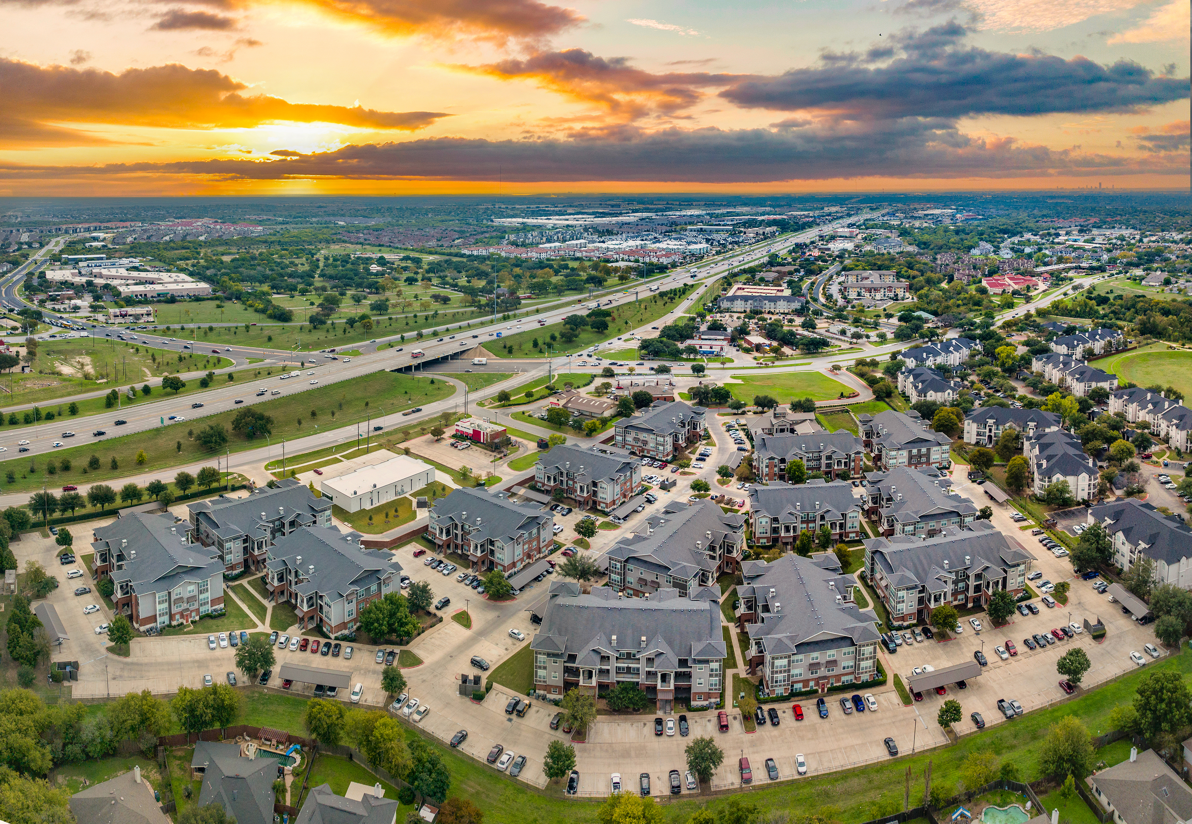 Aerial at MAA Wells Branch luxury apartment homes in Austin, TX
