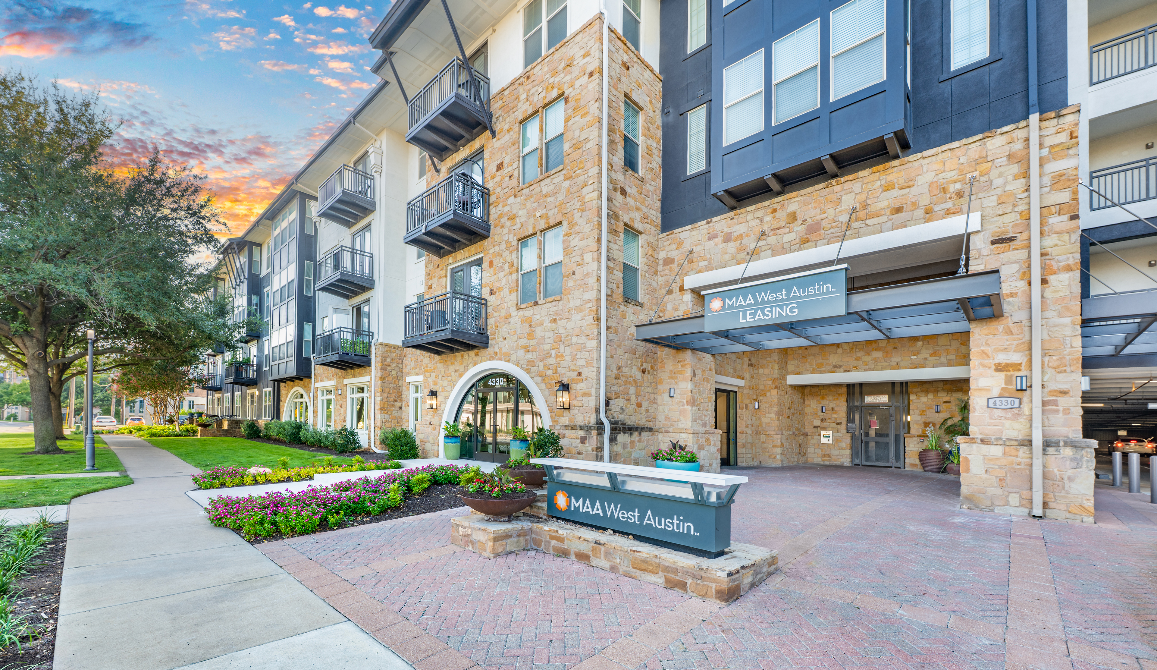 Leasing exterior at MAA West Austin luxury apartment homes in Austin, TX