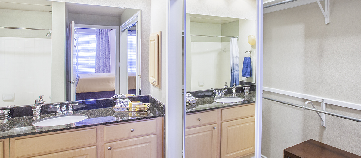 Bathroom at Legacy at Western Oaks luxury apartment homes in Austin , TX