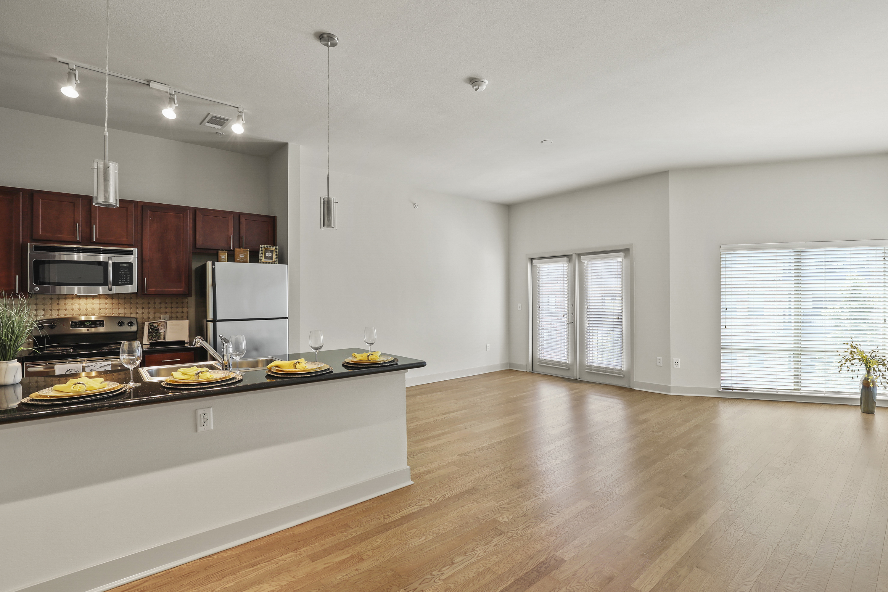 Living Room 2 at Post Eastside luxury apartment homes in Richardson, TX