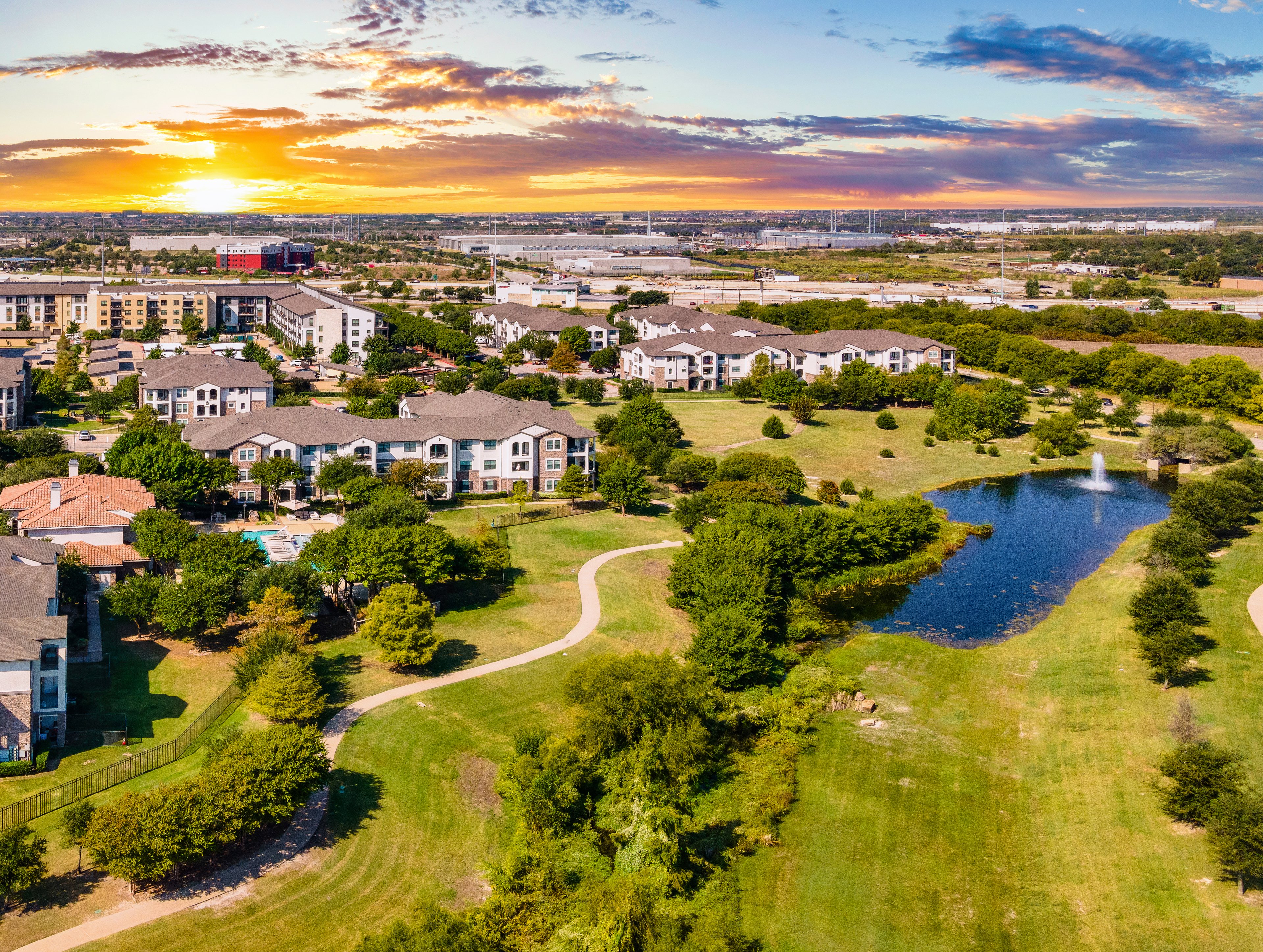 Pond aerial at MAA Fairview luxury apartment homes in Fairview, TX