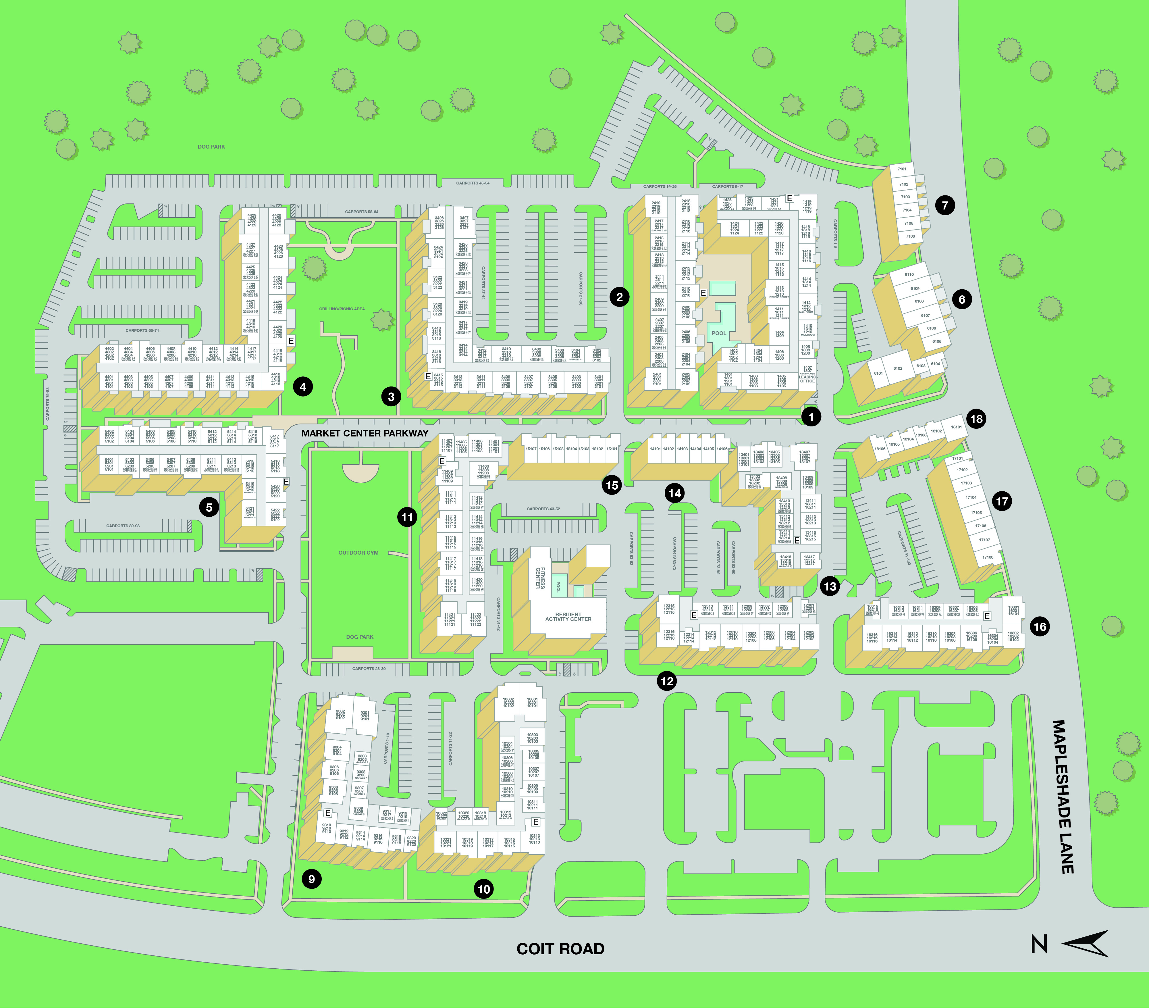 Property map of MAA Market Center luxury apartments in Plano, TX