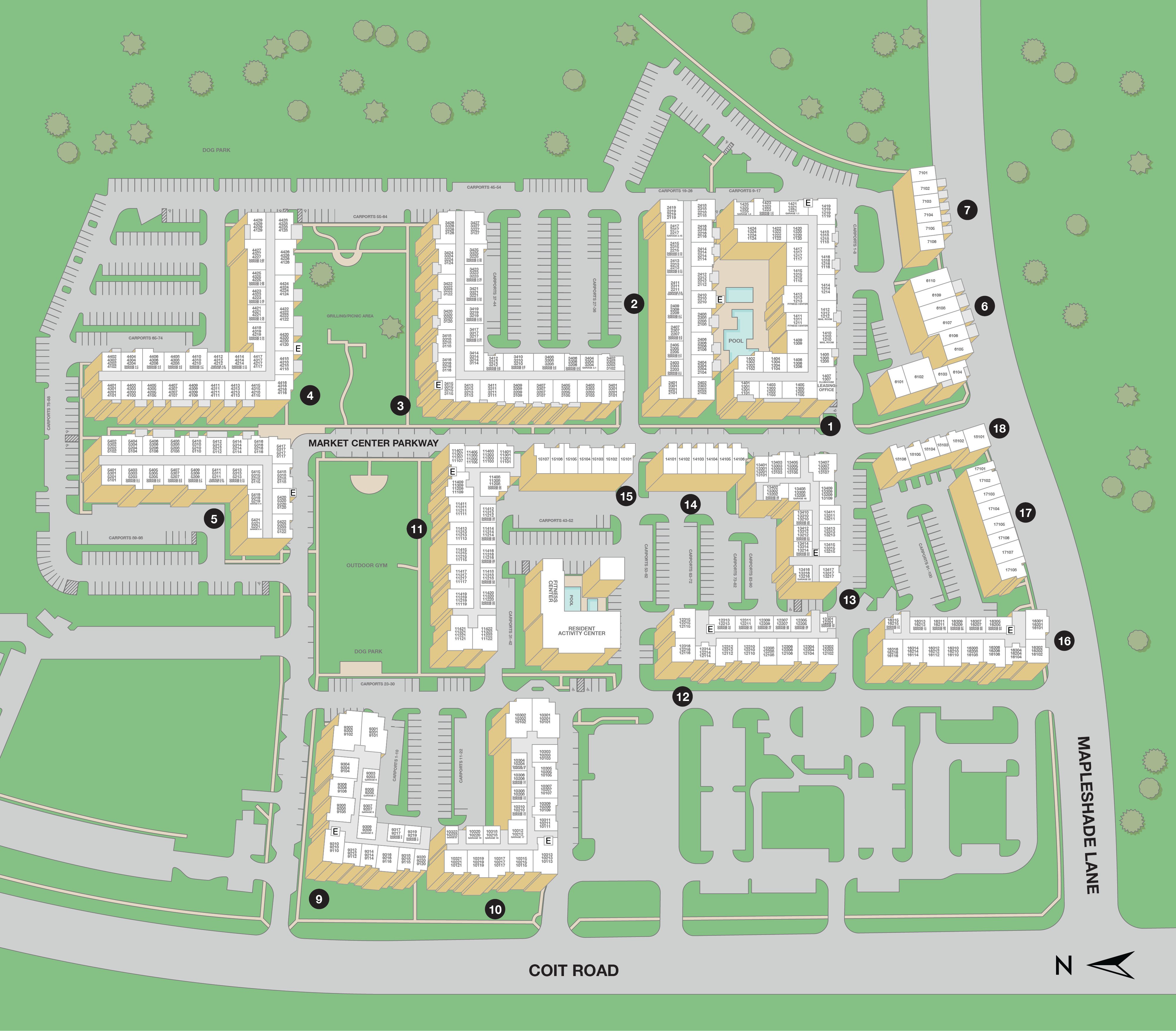 Property map of MAA Market Center luxury apartments in Plano, TX