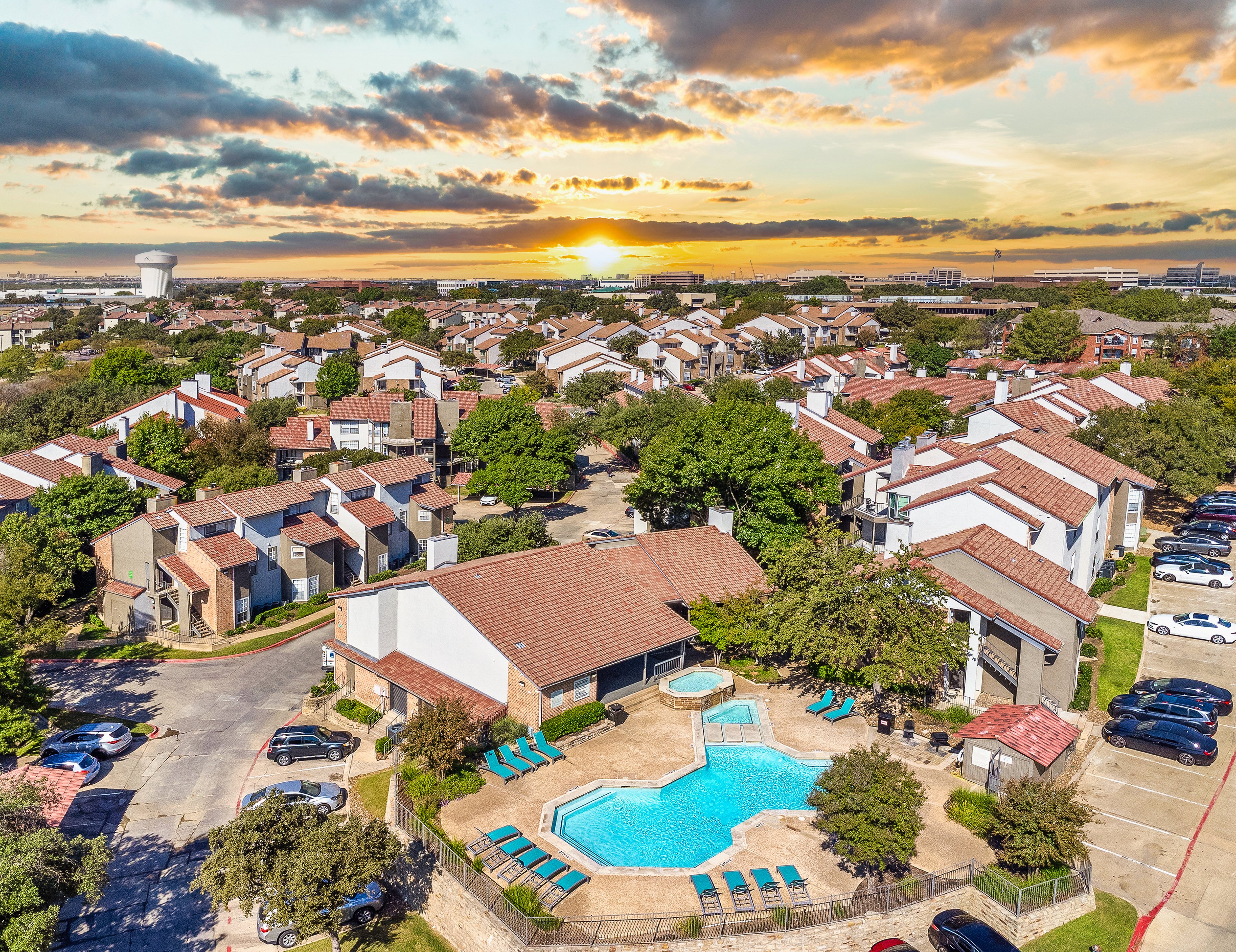 Property aerial at MAA Remington Hills luxury apartment homes in Irving, TX
