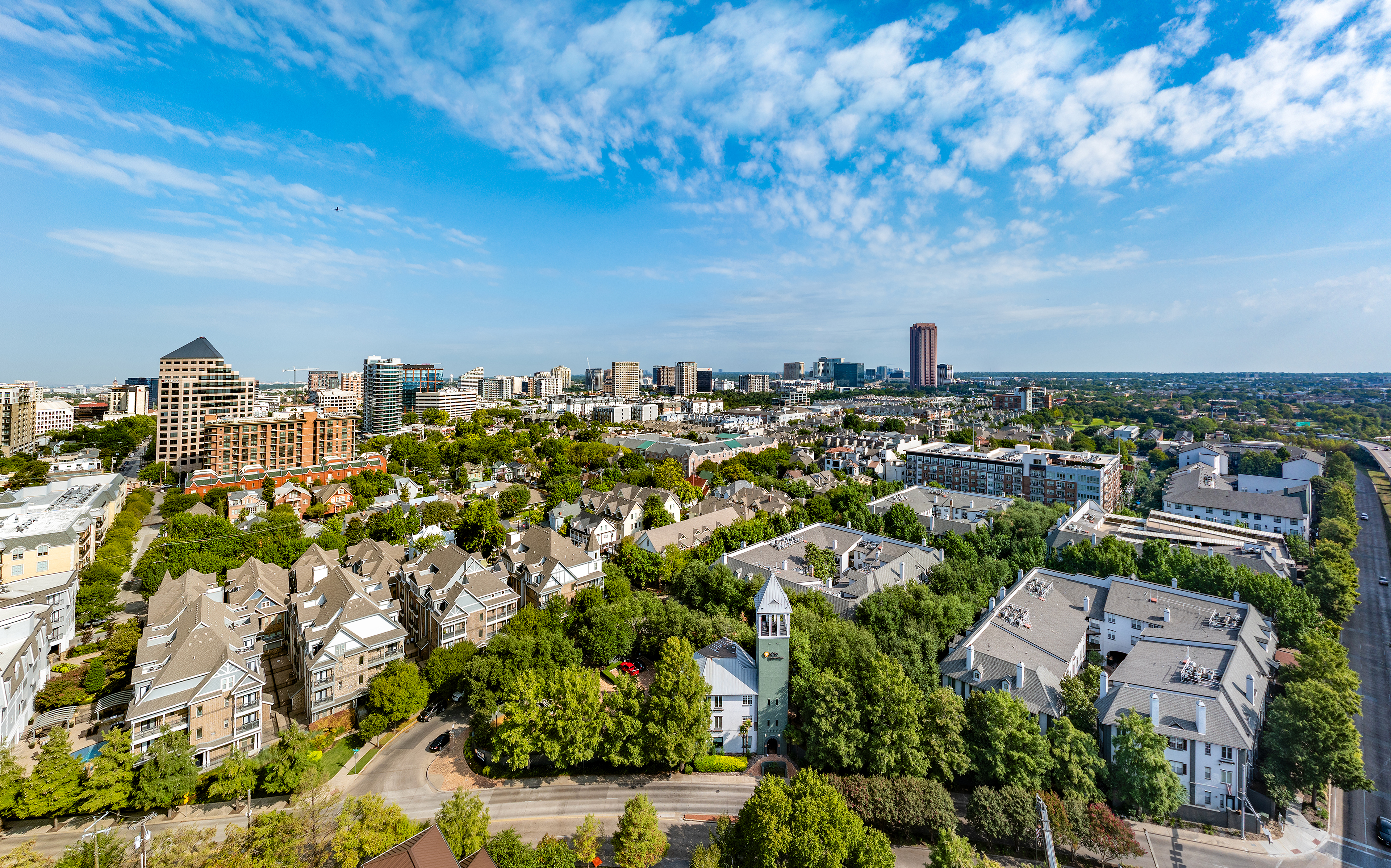 Property aerial at MAA Uptown Village luxury apartment homes in Dallas, TX
