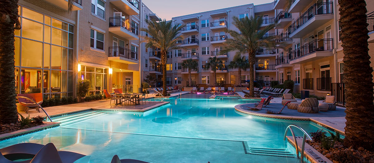 Evening Pool at MAA Afton Oaks luxury apartment homes in Houston, TX