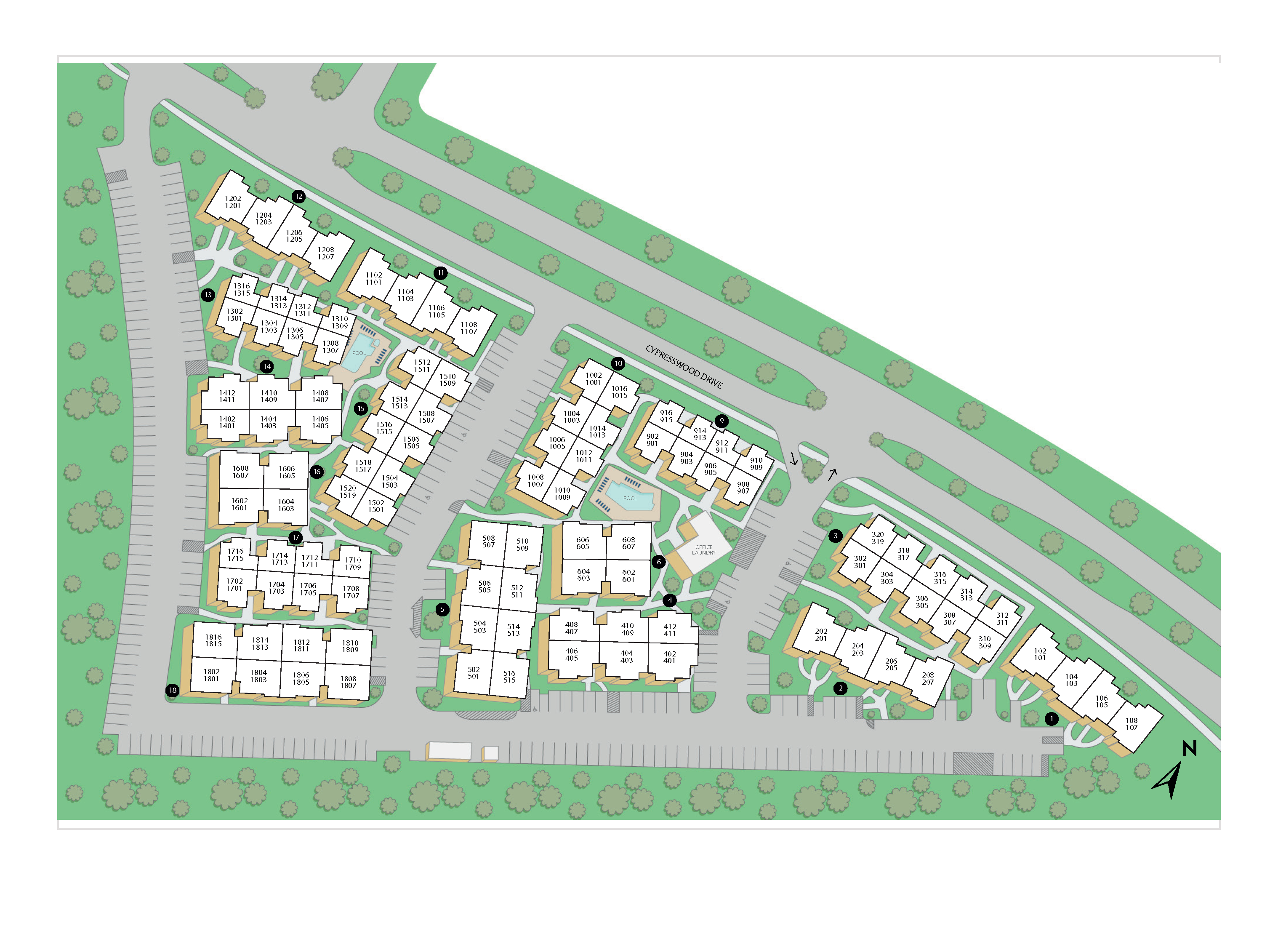 Property map of MAA Cypresswood luxury apartments in Spring, TX