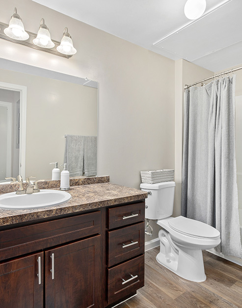 Bathroom at MAA Cypresswood luxury apartment homes in Spring, TX