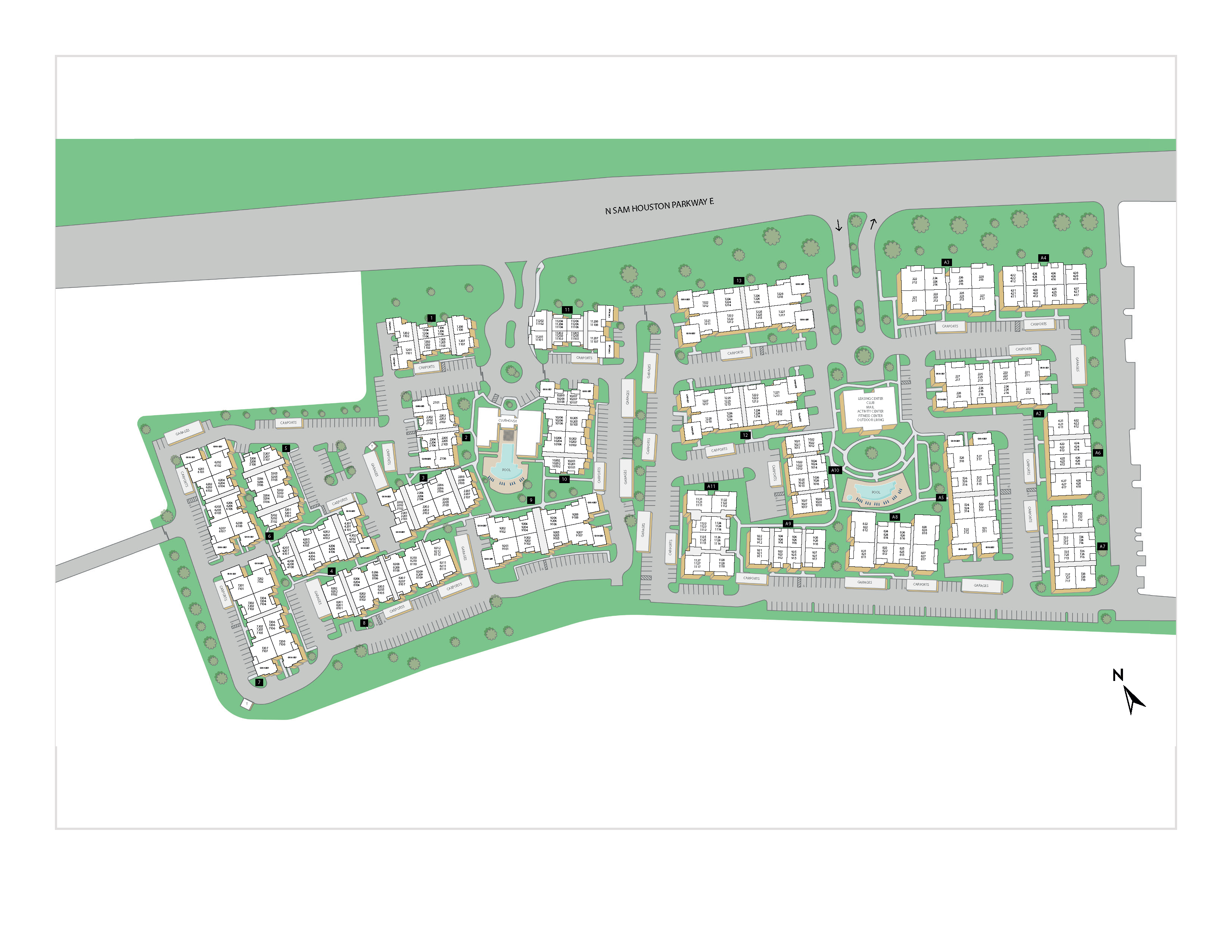 Property map of MAA Fall Creek luxury apartments in Humble, TX