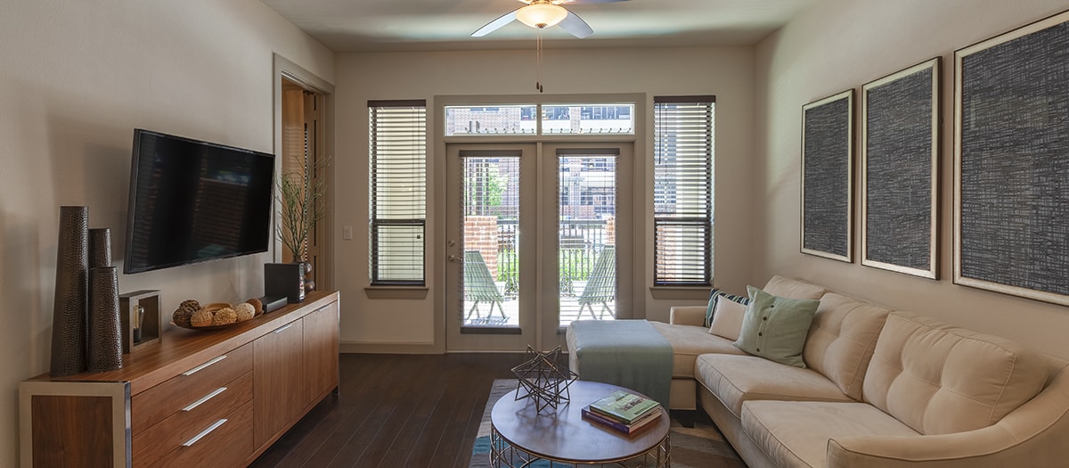 Living room 2 at MAA Greater Heights luxury apartment homes in Houston, TX