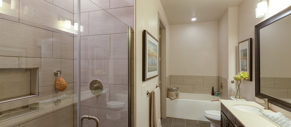 Bathroom at MAA Greater Heights luxury apartment homes in Houston, TX