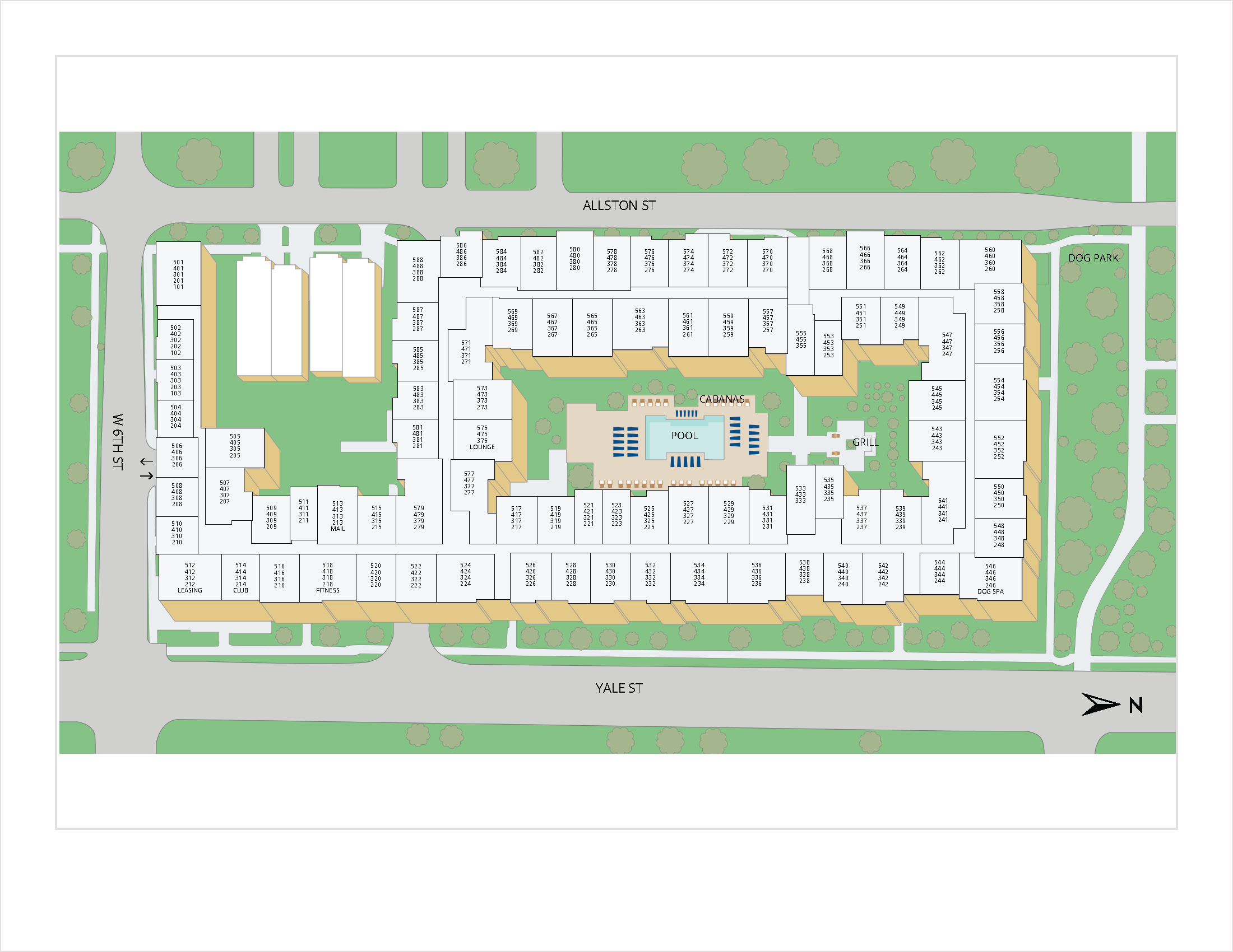 Property map of MAA Greater Heights luxury apartments in Houston, TX