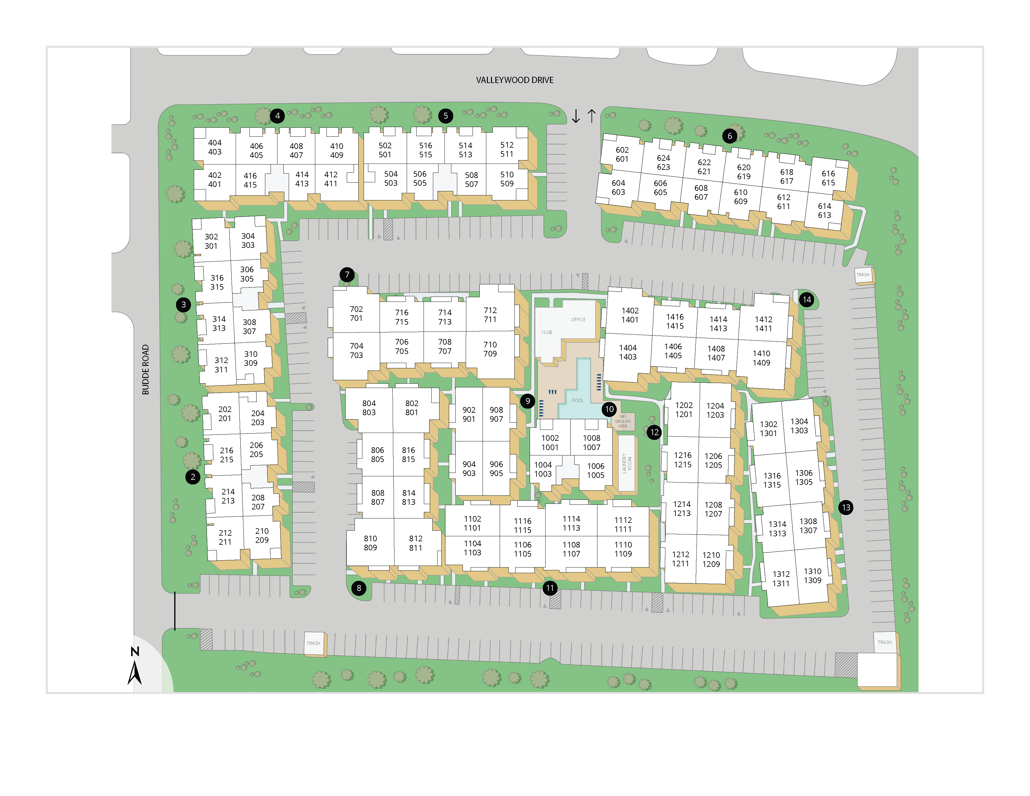 Property map of MAA Valleywood luxury apartments in the Woodlands, TX
